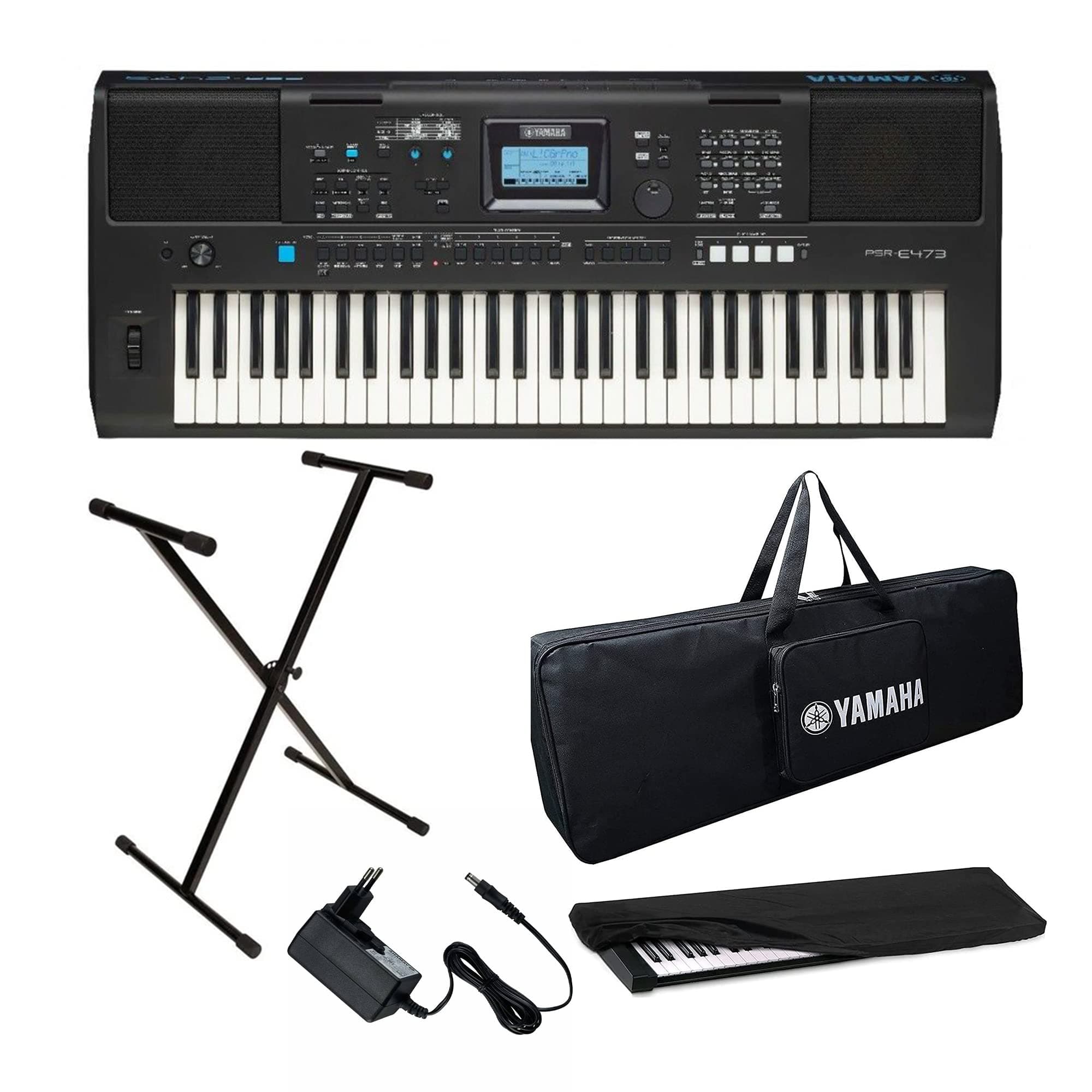 PSR-E473, 61-Keys Digital Portable Touch Sensitive Keyboard With Gig Bag; Stand; Dust Cover & Power Adapter Combo Pack