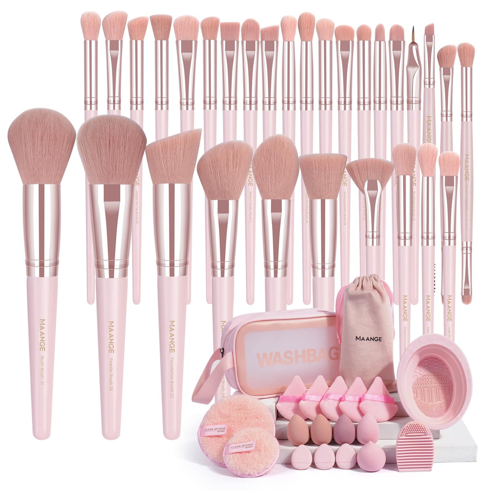Makeup Brush Set 49 Pcs Makeup Tool Set Premium Synthetic Foundation Powder Concealers Eye shadows Blush Makeup Brushes (Pink, 49 Piece Set)