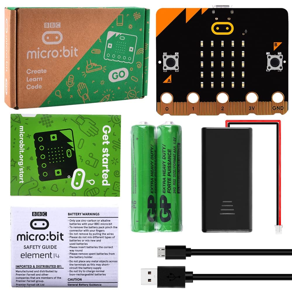 GeeekPi Micro:bit V2 Go Kit Original Microbit V2 Starter Kit, with BBC Micro:bit V2 Board, Battery Holder, 2 AAA Batteries, Micro USB Cable for Coding and Programming