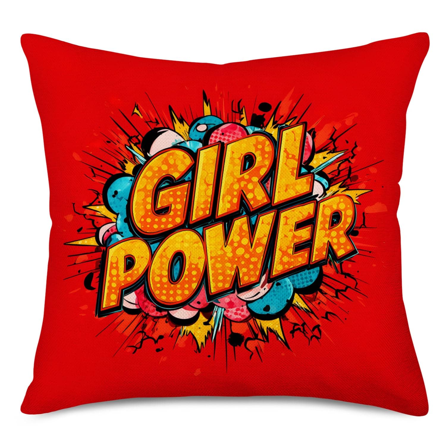 Super Hero Quote Throw Pillow Case Cushion Cover Exclamation Pattern Decorative Square 18x18 Inch Pillowcase Best Gift (Girl Power)
