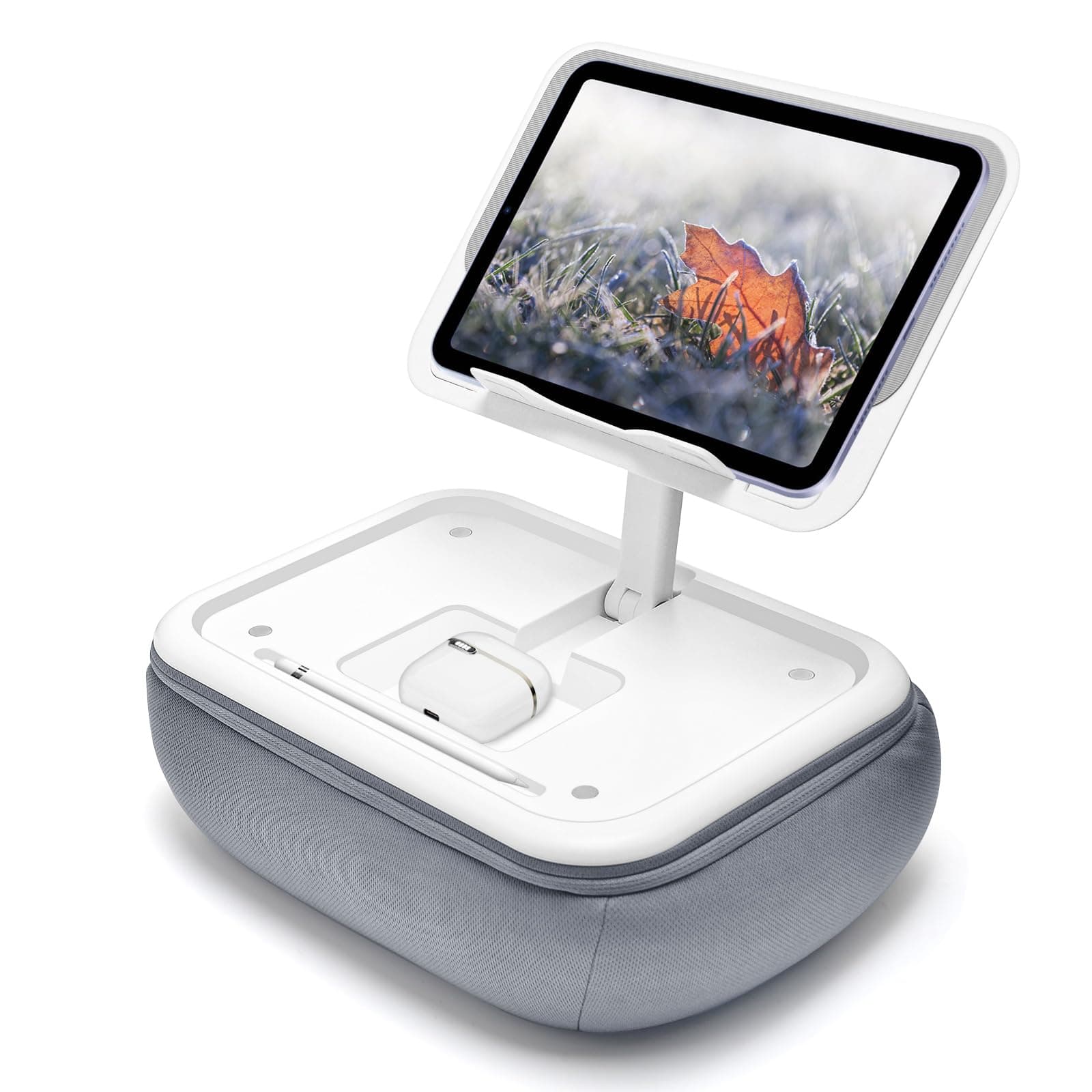 Lap Beanbag Kindle Pillow Stand with Silicone Pad,Angle Adjustable ipad Holder for Bed,Tablet Pillow with Removable Base,Soft Cushion Pillow Stand Compatible with 4.7-13" Kindle,Phone,Tablet,Gray