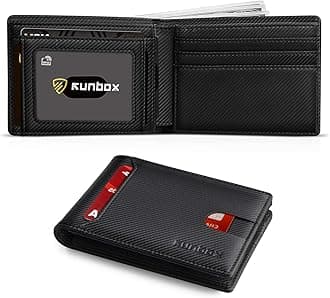 RUNBOX Novelty Wallet for Men Slim 11 Credit Card Holder Slots Leather RFID Blocking Small Thin Men's Wallet Bifold Minimalist Front Pocket Large Capacity Gift Box, Modern Black, small, Minimalist