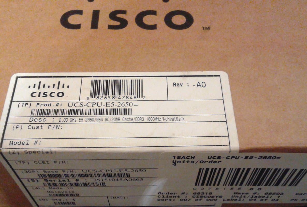 Cisco Systems 2 GHz - 8-core - 16 Threads - 20 MB Cache - LGA2011 Socket - for UCS C220 M3, C240 M3