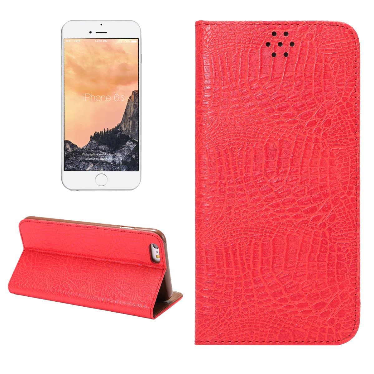 Iphone 6/6s Plus Alligator Pattern Leather Case Pattern Magnetic Flip Leather with TPU Wallet Card Slot Stand Cover Case for Samsung Iphone 6/6s Plus (Red)