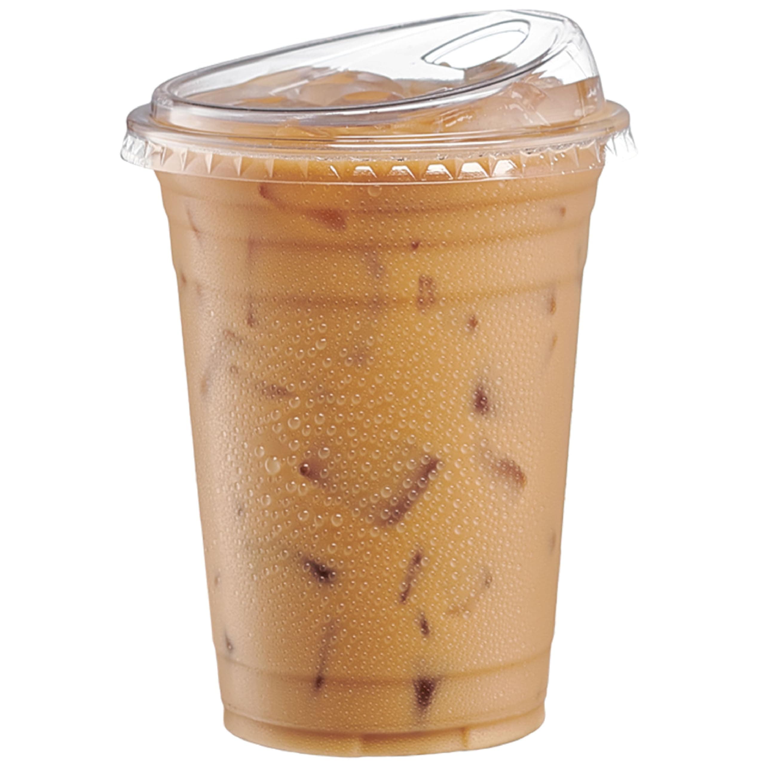 Comfy Package [50 Sets 16 oz. Crystal Clear Plastic Cups With Strawless Sip-Lids