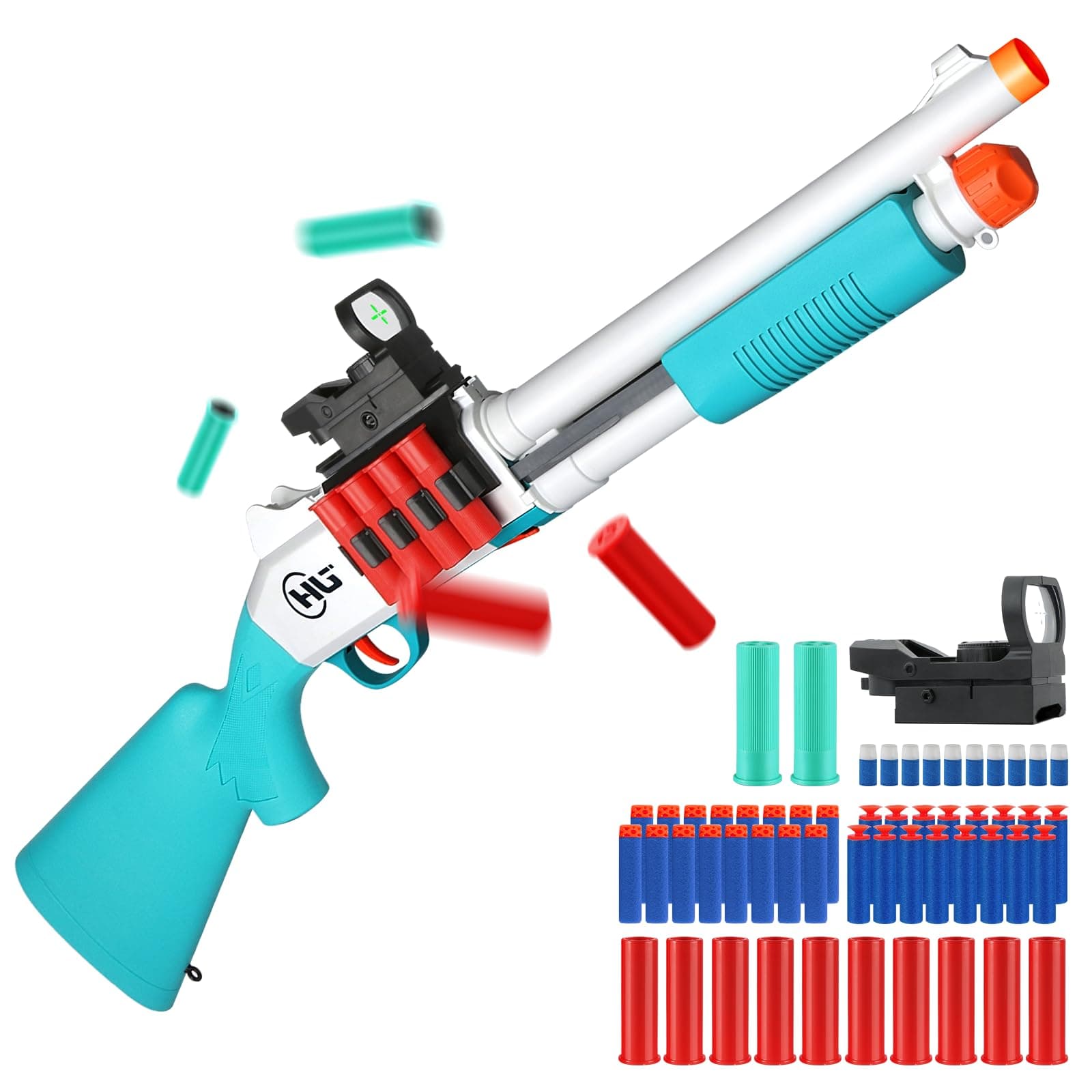 Toy Gun Models Foam Blasters (33-Inch) Jumping Shell Design [with10 Shell 40 Soft Darts] Perfect for Indoor and Outdoor Play (Blue-Green)