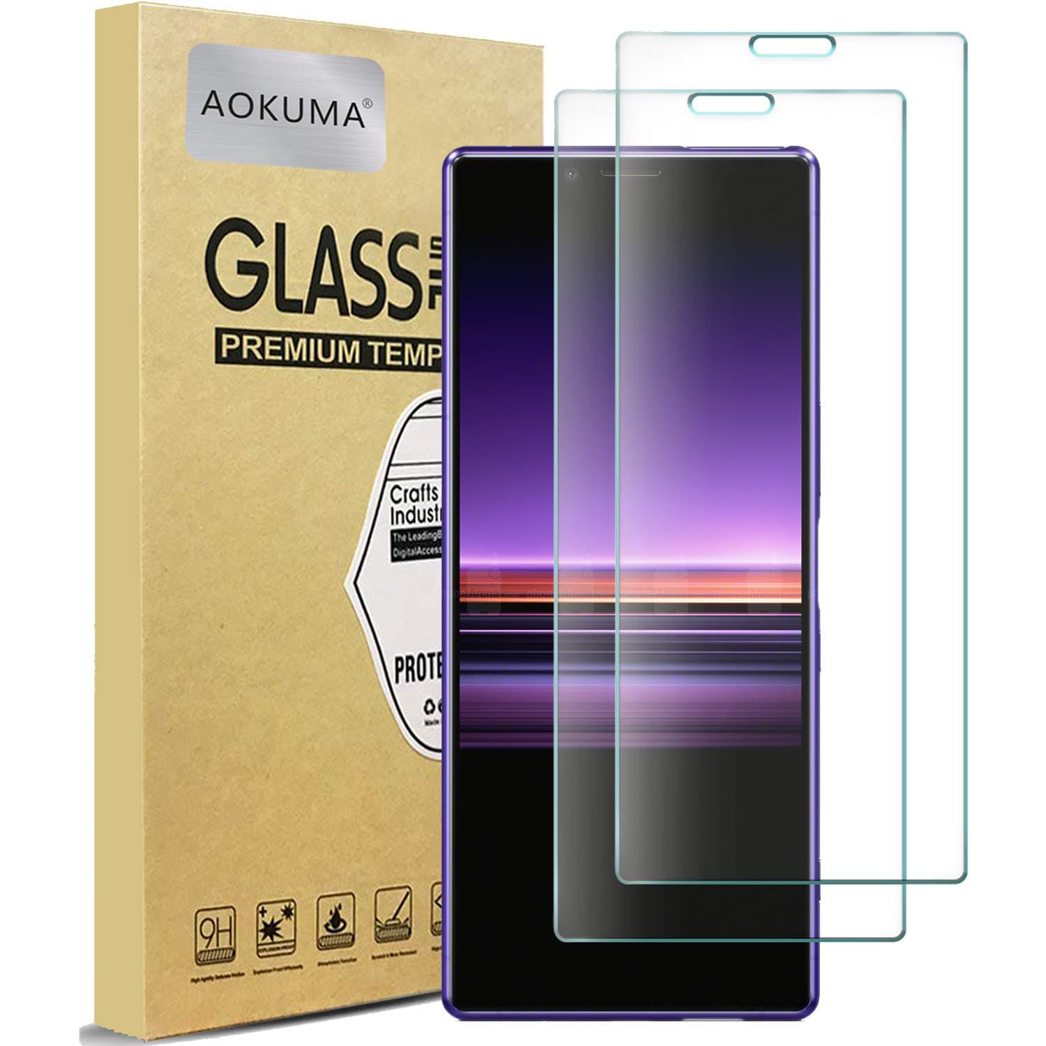 AOKUMA Sony Xperia 1 Tempered Glass Screen Protector, [2 Pack] Premium Quality Guard Film, Case Friendly, Comfortable Round Edge,Shatterproof, Shockproof, Scratchproof oilproof