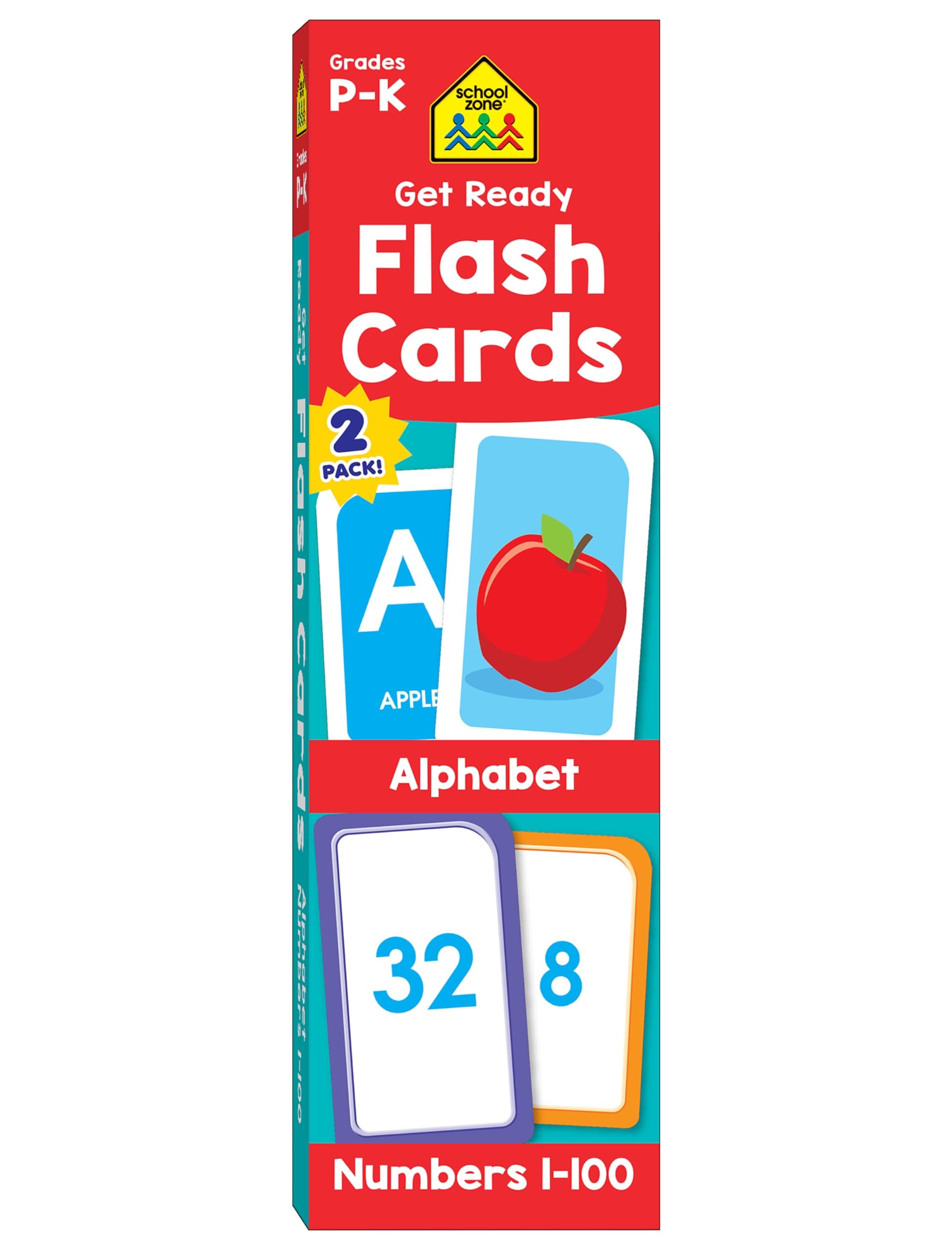 School Zone Get Ready Flash Cards Alphabet & Numbers 1-100 2-Pack: 112 Cards, Preschool & Kindergarten Learning, ABC Letters, Phonics, Counting, Early Math Skills, Ages 3–6