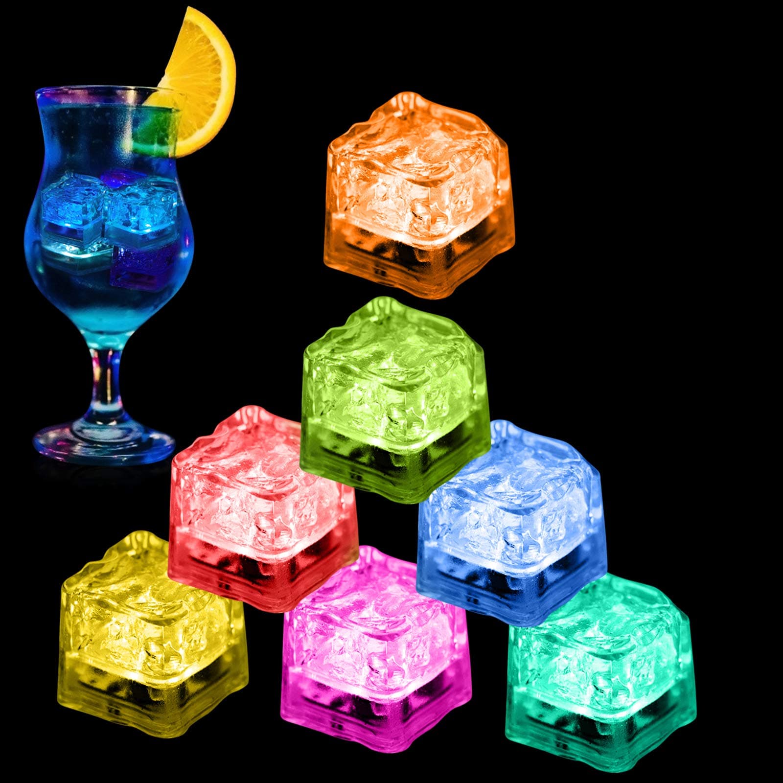 Light Up Ice Cubes, 12/24/60/96 Pack Multi Color Led Ice Cubes for Drinks with Changing Lights, IP67 Waterproof Reusable Glowing Flashing Ice Cube for Club Bar Party Wedding Decor