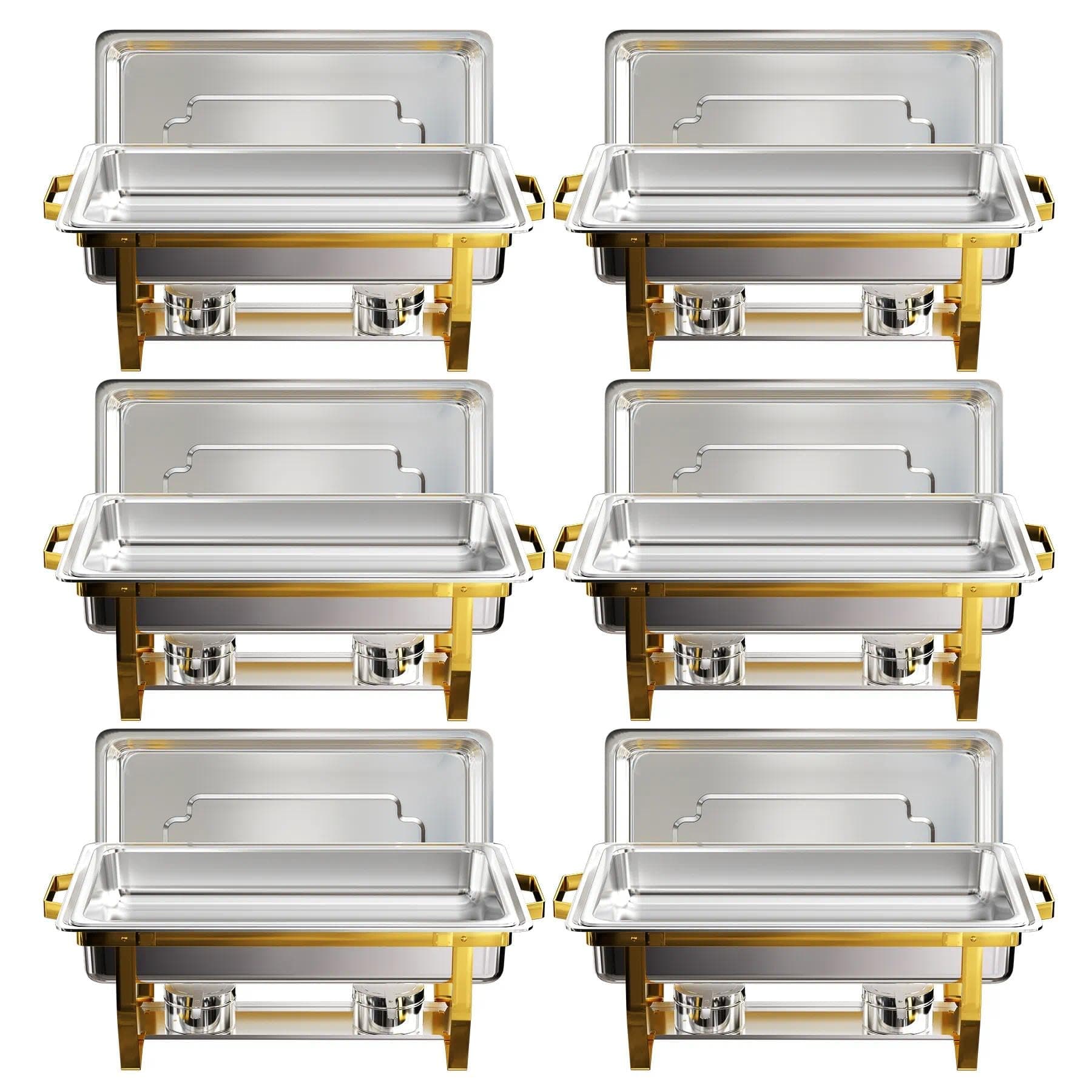Chafing Dishes for Buffet 9QT, 6 Pack Chafing Dish Buffet Set, [Sturdy and High Grade] Chafers Warmers for Parties,Weddings & Events (Gold, 6 Pans)