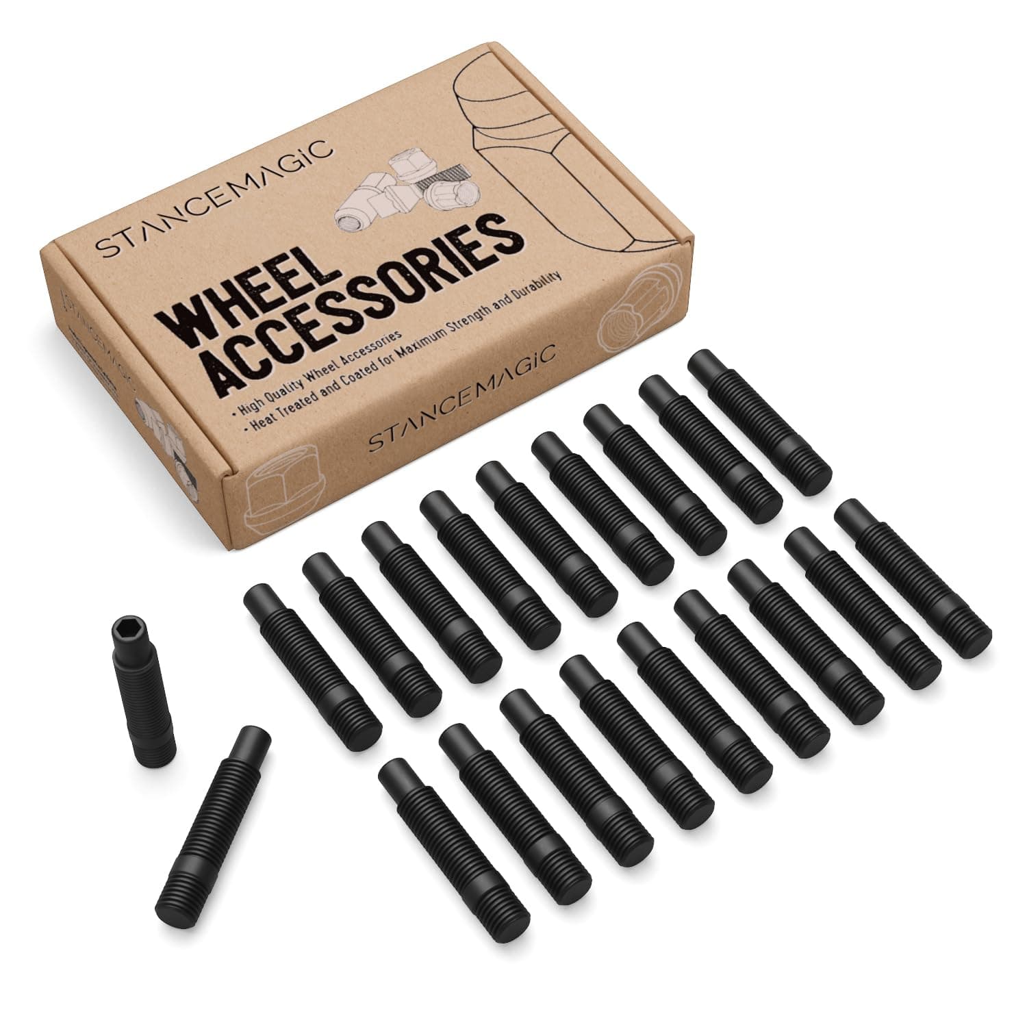 20pcs Black Wheel Stud Conversion - 14x1.5 to 12x1.5, 50mm Total Length, 32mm Shank Length - Compatible with Audi Mercedes Volkswagen Cars (Ensure Vehicle uses 14x1.5 Bolts) Screw Adapter