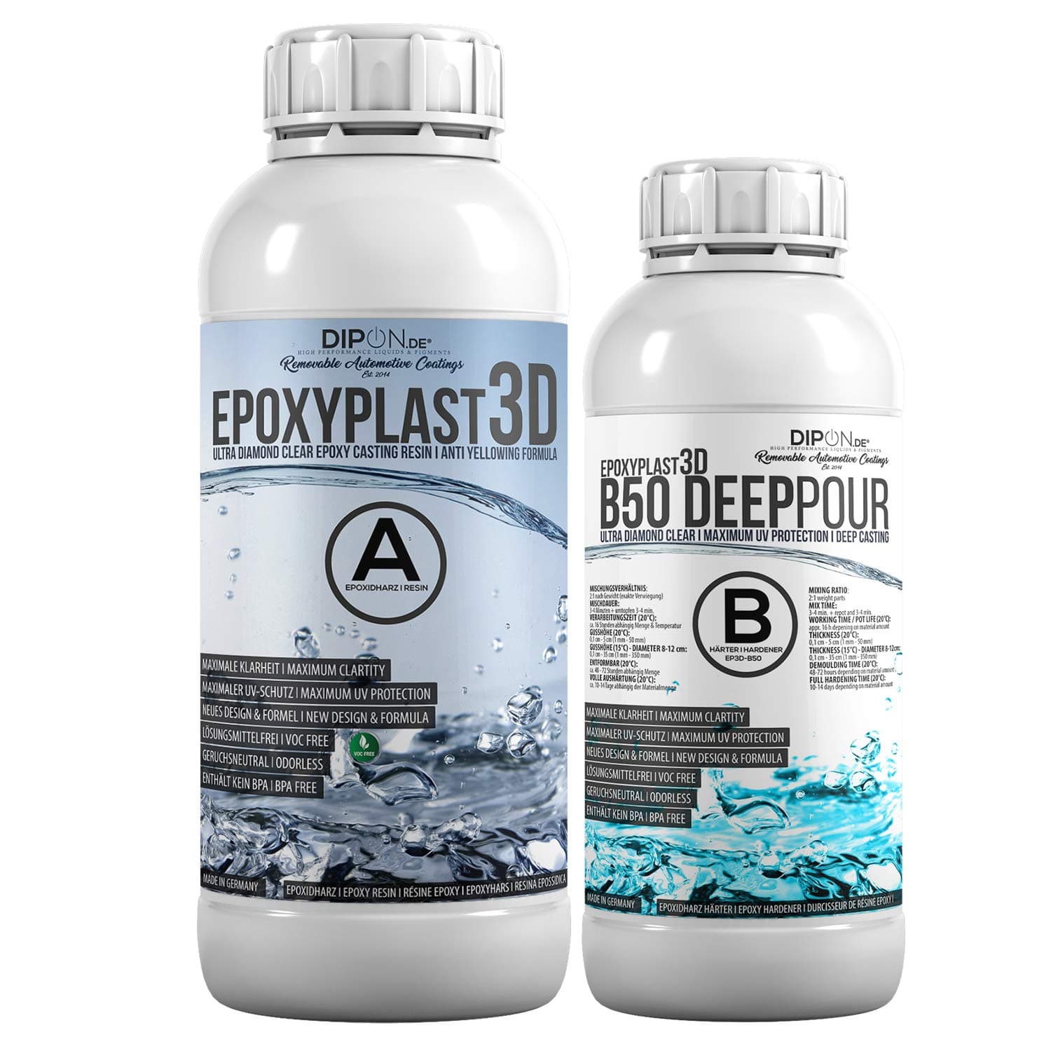 1,5 KG EpoxyPlast 3D B50 DEEP Pour Epoxy Resin, Ultra Diamond Clear, Maximum UV Resistance, River Table, Jewelry, Pouring, Crystal Clear Appearance, self-Leveling, Bubble Free, Cures Like Glass