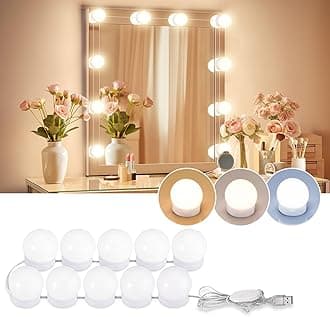 LED Vanity Lights For Mirror, Consciot Hollywood Style Vanity Lights With 10 Dimmable Bulbs, Adjustable Color & Brightness, USB Cable, Mirror Lights Stick on for Makeup Table Dressing Room Mirror