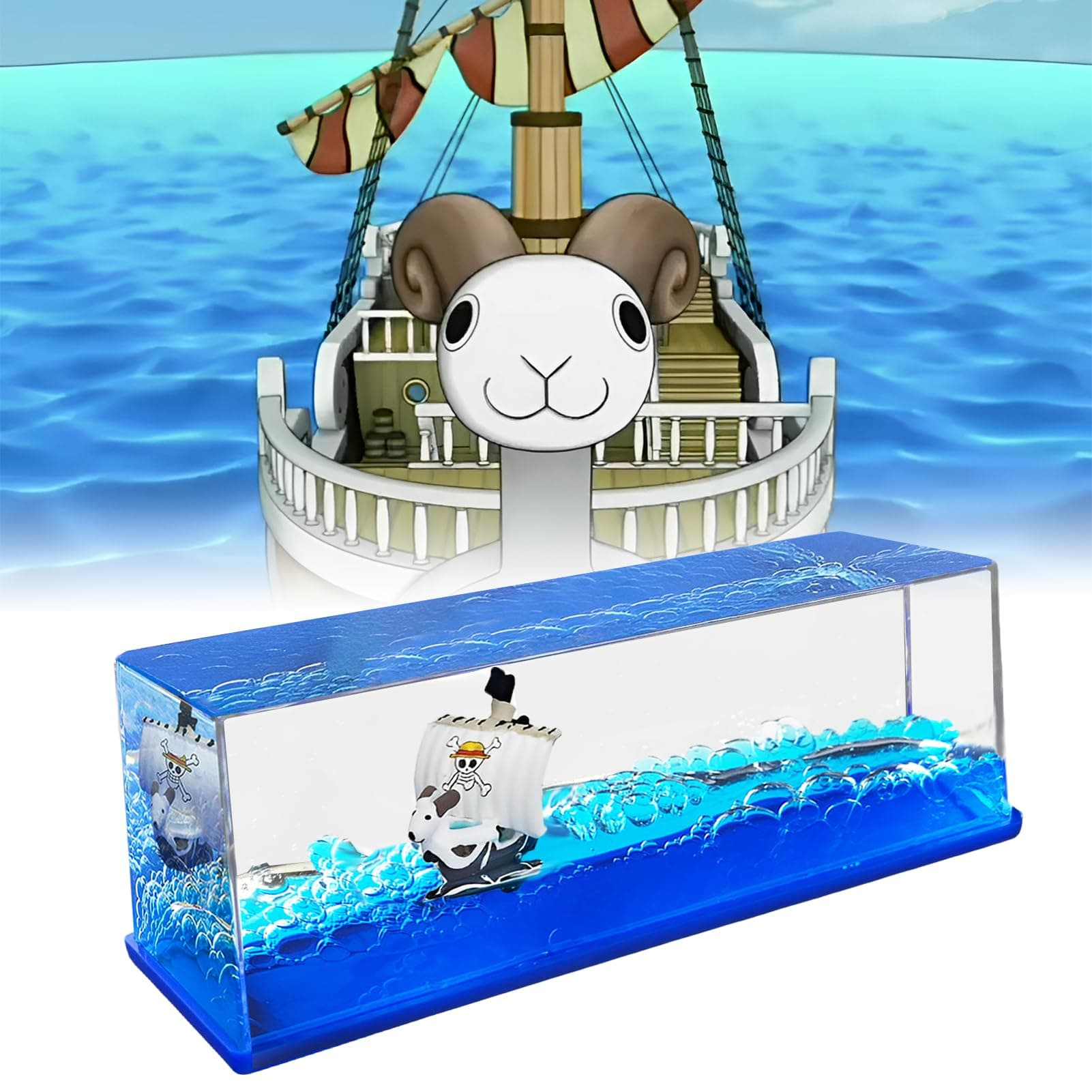 Cruise Ship Fluid Drift Bottle "Going Merry" Ship Fluid Drift Bottle, Unsinkable Boat in a Box, Pirate Ship Decoration, One Ship for Home, Car, Showcases, Table Decoration