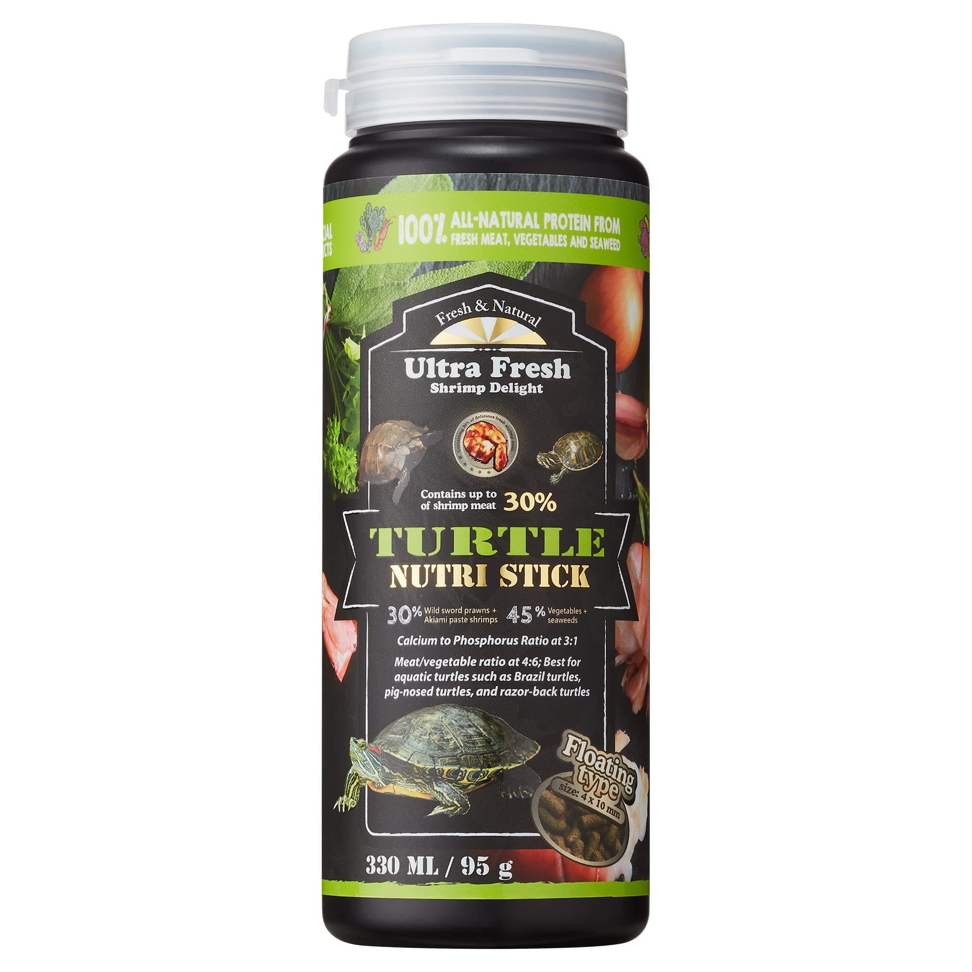 Turtle Nutri Stick, Wild Sword Prawn, Calcium & Vitamin D Enriched Aquatic Turtle Food with Probiotics for Picky Turtles, Made from All Natural Ingredients 3.35 oz