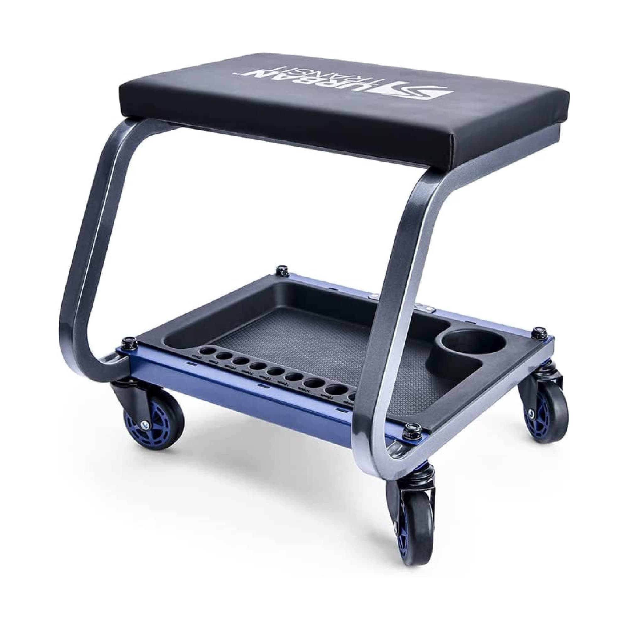 Fastback Shop Stool - 350 Lb Capacity Rolling Stool for Garage & Workshop, with Organizer Tray & Cupholder - 3 Inch Premium Casters