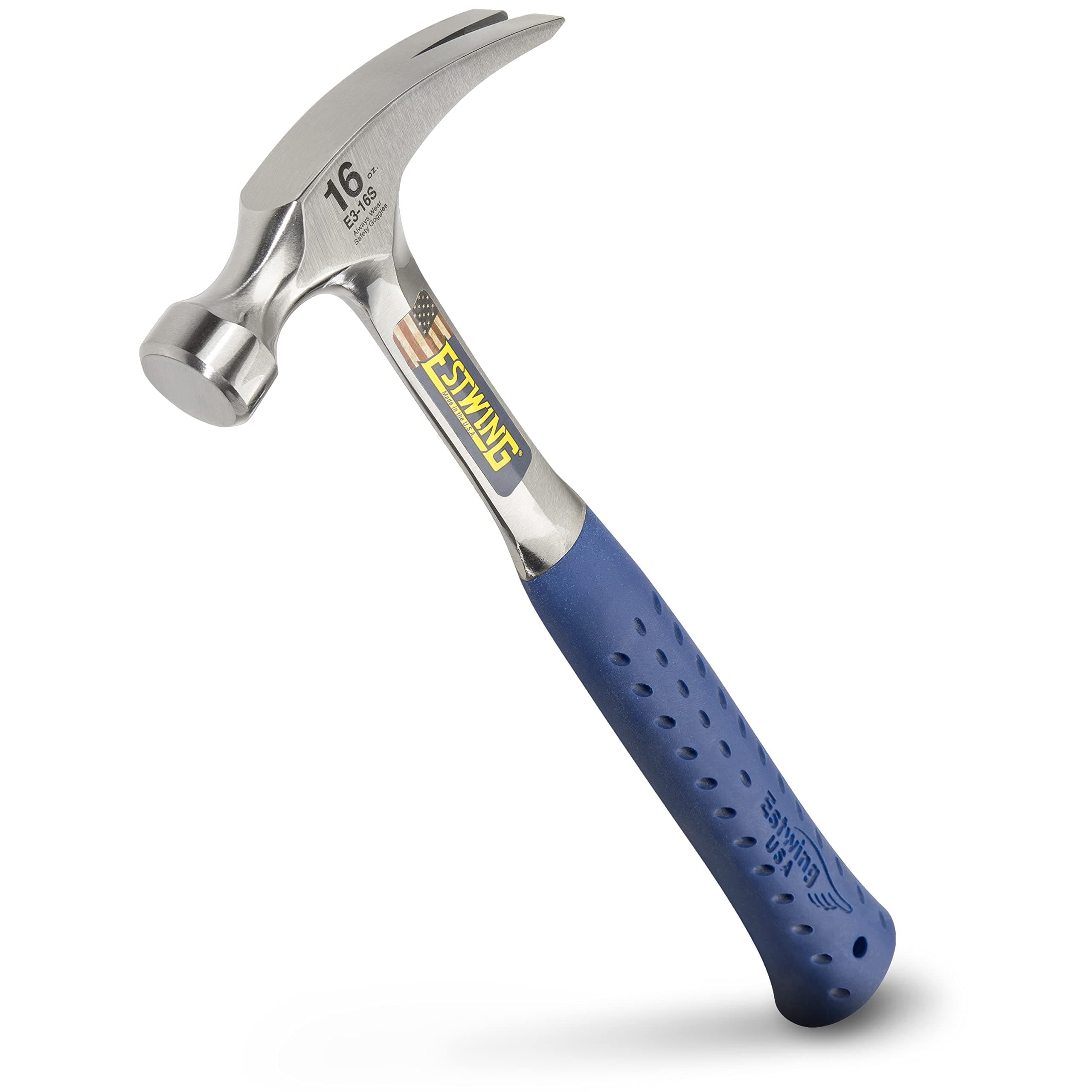 ESTWING Hammer - 16 oz USA Made Straight Rip Claw Hammer with Smooth Face & Shock Reduction Grip - E3-16S