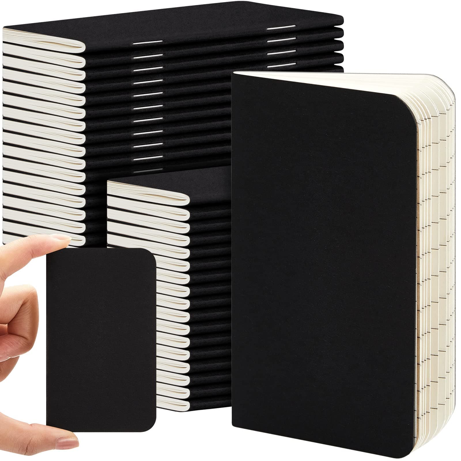 Outus 36 Pcs Pocket Notebook Mini Journal 2.5" x 4" Kraft Paper Mini Notepad Bulk Softcover Pocket Notepad Memo Diary Subject Notebooks for Student Traveler School(Black, Blank Cover)