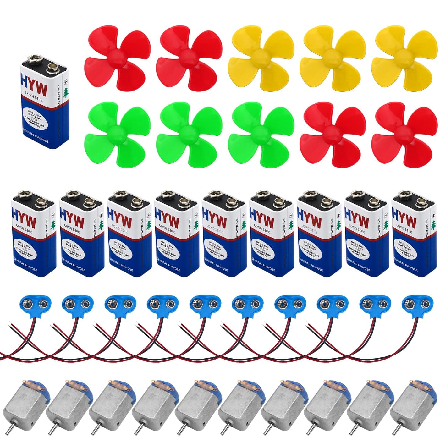 Electronic Spices DIY Science Project Kit for Kids with DC Motor | 9V Toy Battery | Battey Clip Connector | Multicolor 4 Blade Fans |Science Experiment Learning Kit (40 Item)