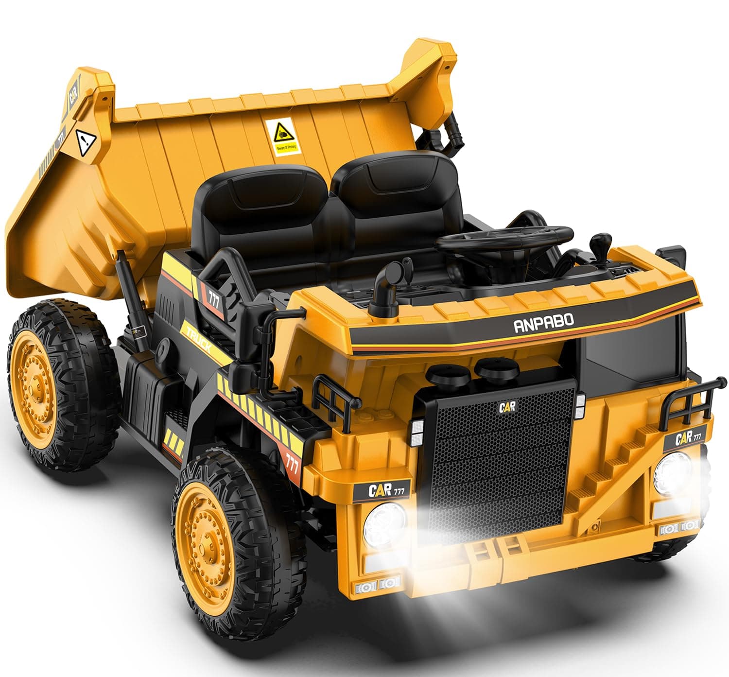 ANPABO - 12V Dump Truck with Remote Control, Electric Shock Bed and Extra Shovel, Construction Vehicle with Music Player, Key Start for Safety, Ideal Gift for