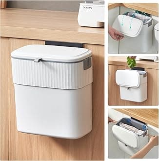 ELPHECO Hanging Trash Can with Lid 2.5 Gallon Kitchen Compost Bin for Under Sink, Plastic Wall-Mounted Garbage Can, Small Kitchen Trash Bin, Small Trash Can with Lid for Cupboard Countertop
