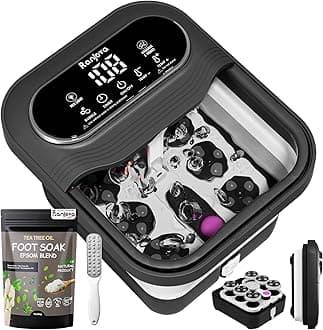 Collapsible Foot Spa Bath Massager with Heat and Jets, Bubble, Temp Control, and 24 Motorized Shiatsu Massage Balls, Tea Tree Oil Foot Soak with Epsom Salt, and Double Sided Foot File