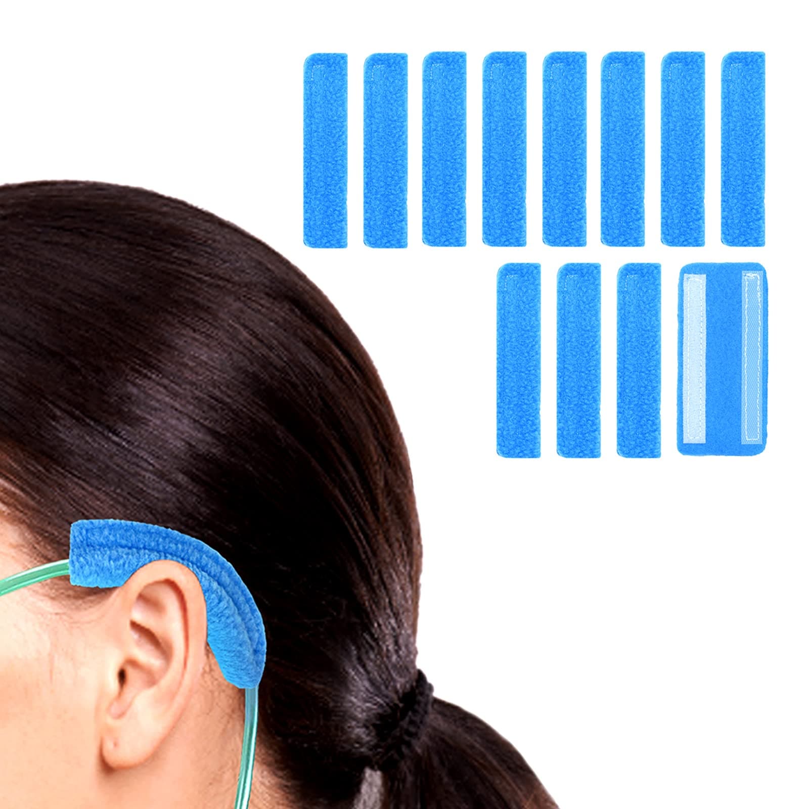 NATAKU 12 Pack Nasal Cannula Ear Cushions Oxygen Cannula Face Soft Cover for Oxygen Users to Help Relieve Ear Pain and Prevent Cheek Indentation Discomfort(Blue)