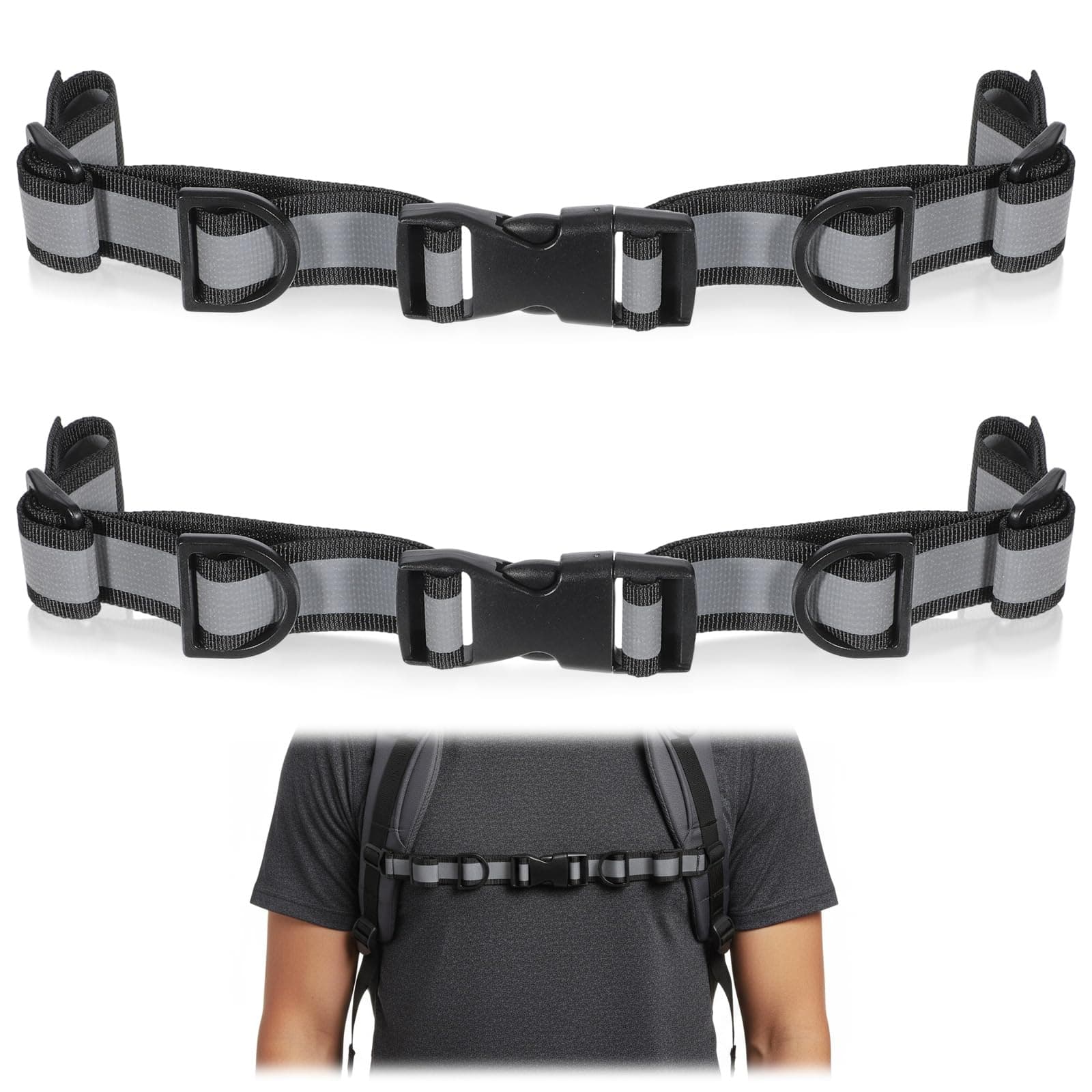 2 PCS Backpack Chest Strap Add on, Adjustable Sternum Strap Outdoor Chest Belt with Quick Release Buckle and Slide Lock Backpack Accessories for Travel, Hiking, Camping