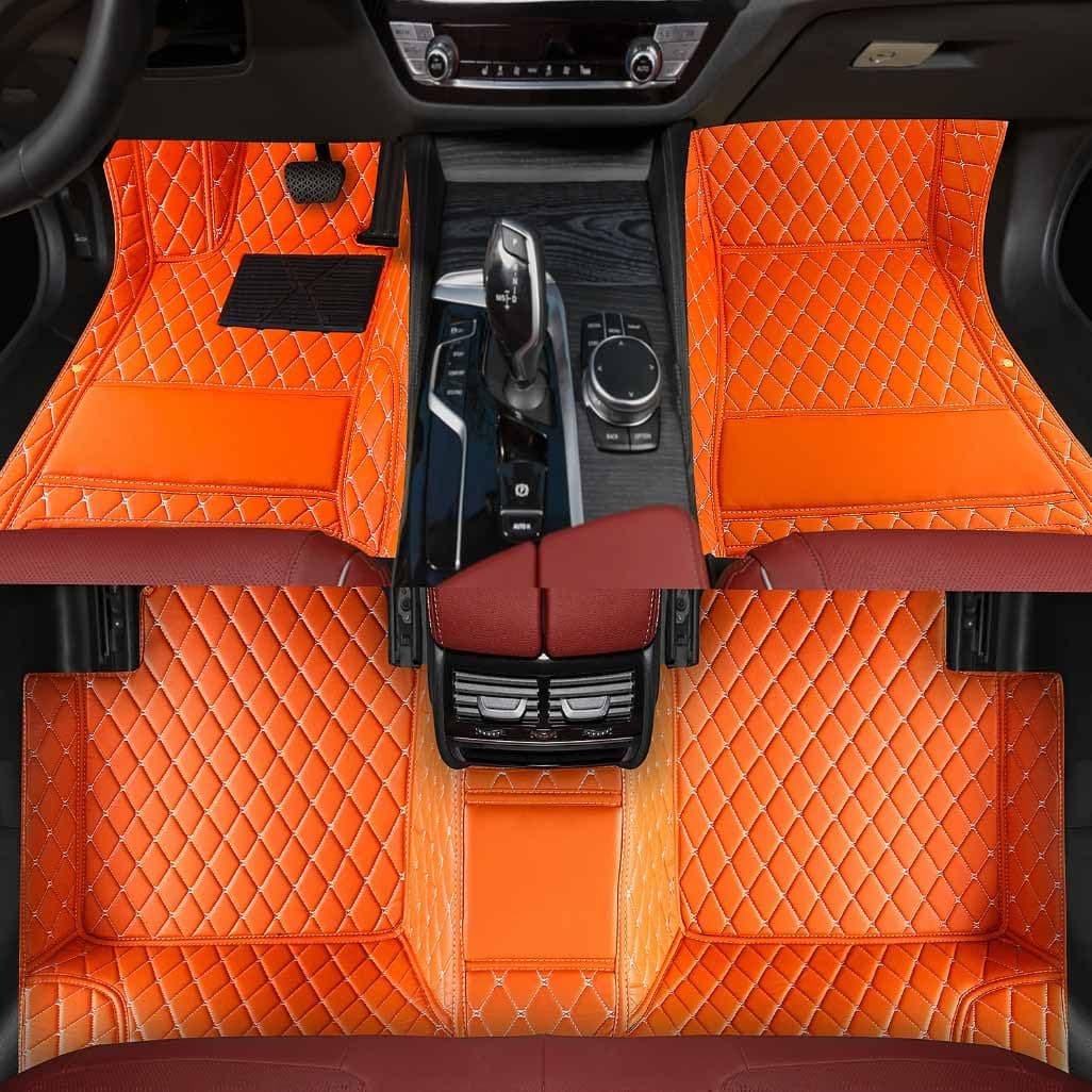 Custom Personalized Floor Mats ，Luxury Full Coverage All Weather Car Floor Mats，Anti-Slip Leather Car Mat Set ，Custom Floor Mat， for 99% of Cars, Trucks & SUV. (Orange)