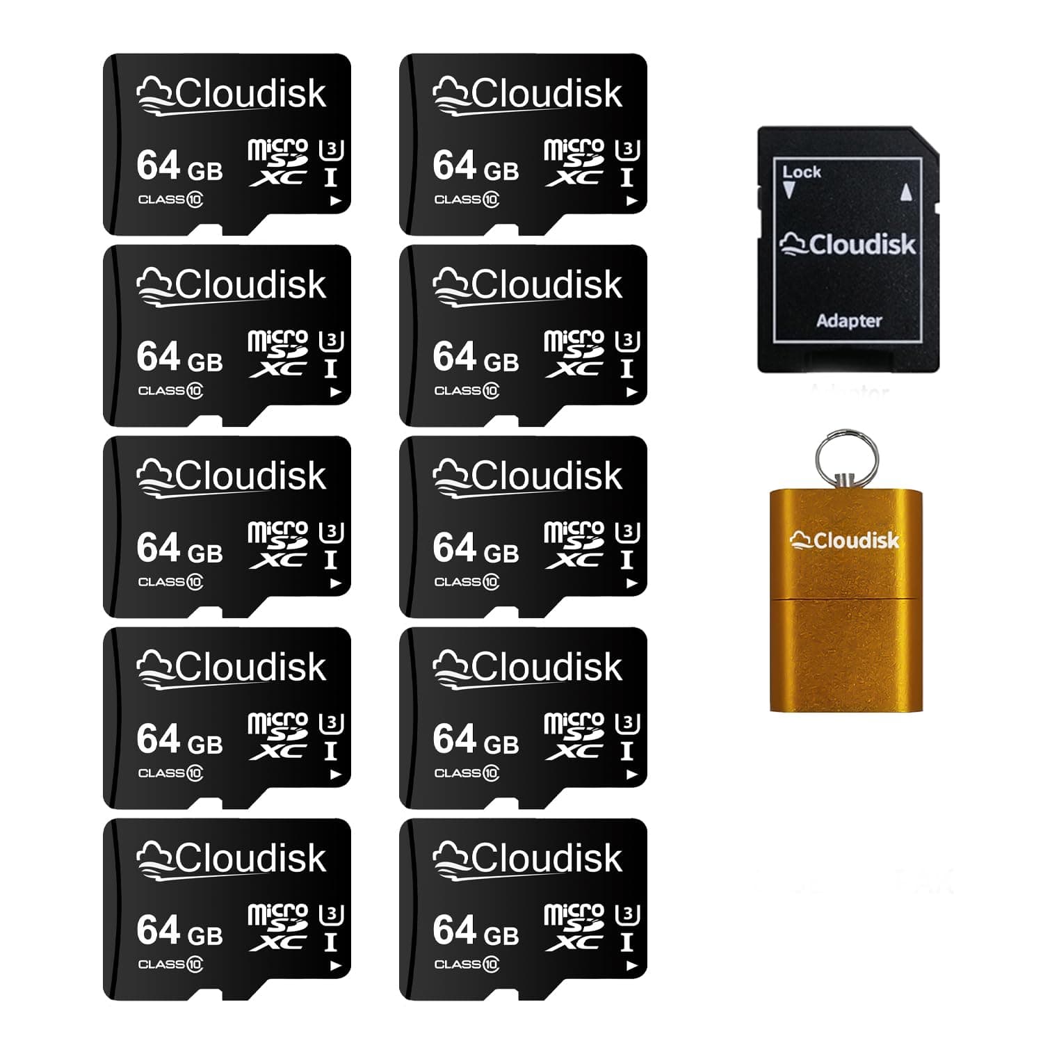 Pack of 10 Micro SD Card 64GB Flash Memory Card C10 A2 U3 Micro SDXC with SD Adapter, Card Reader