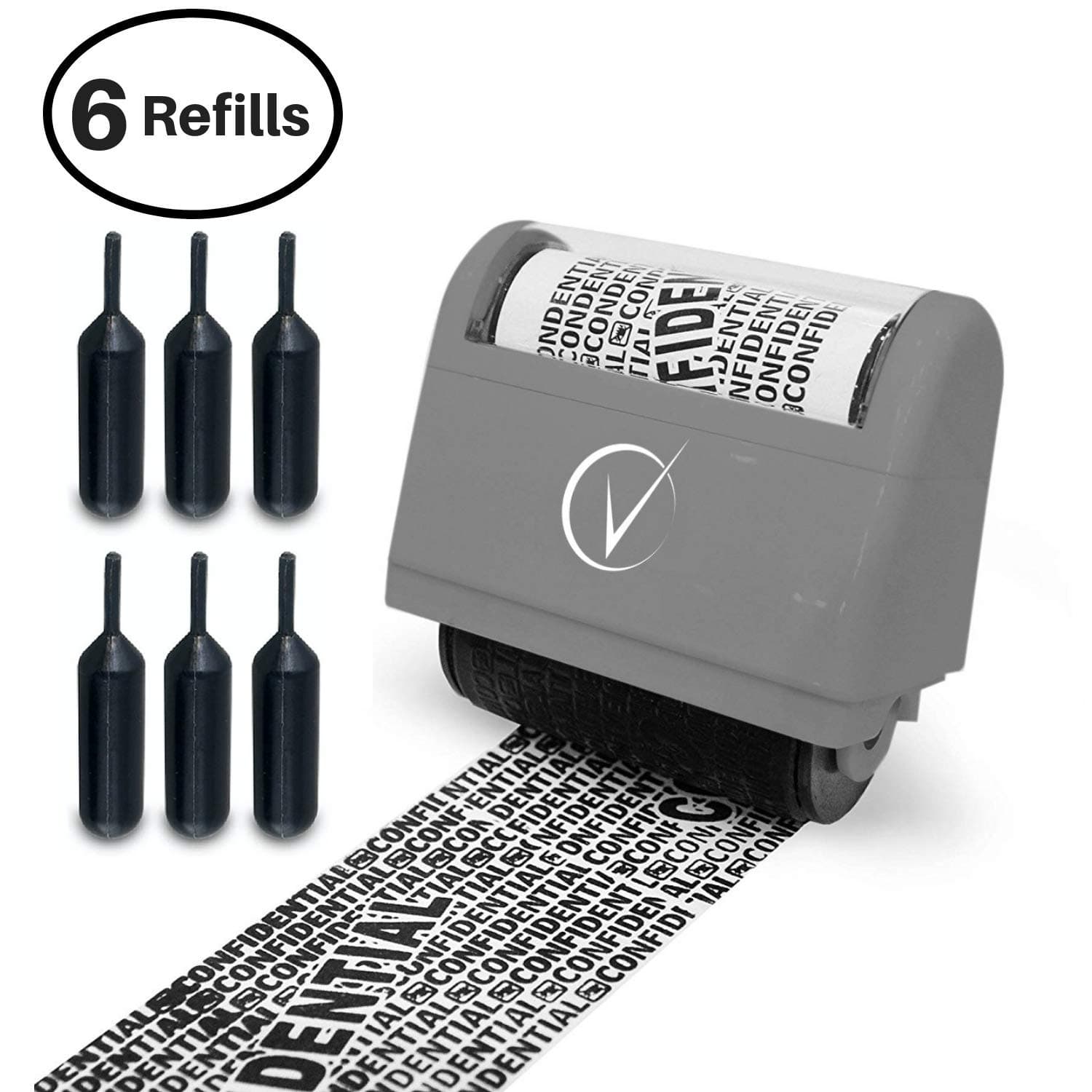 Identity Theft Protection Roller Stamp for Hiding Sensitive Information, Wide Confidential Stamp with 6 Ink Refill, Security Stamp Roller for Identity Theft Prevention, Classy Gray