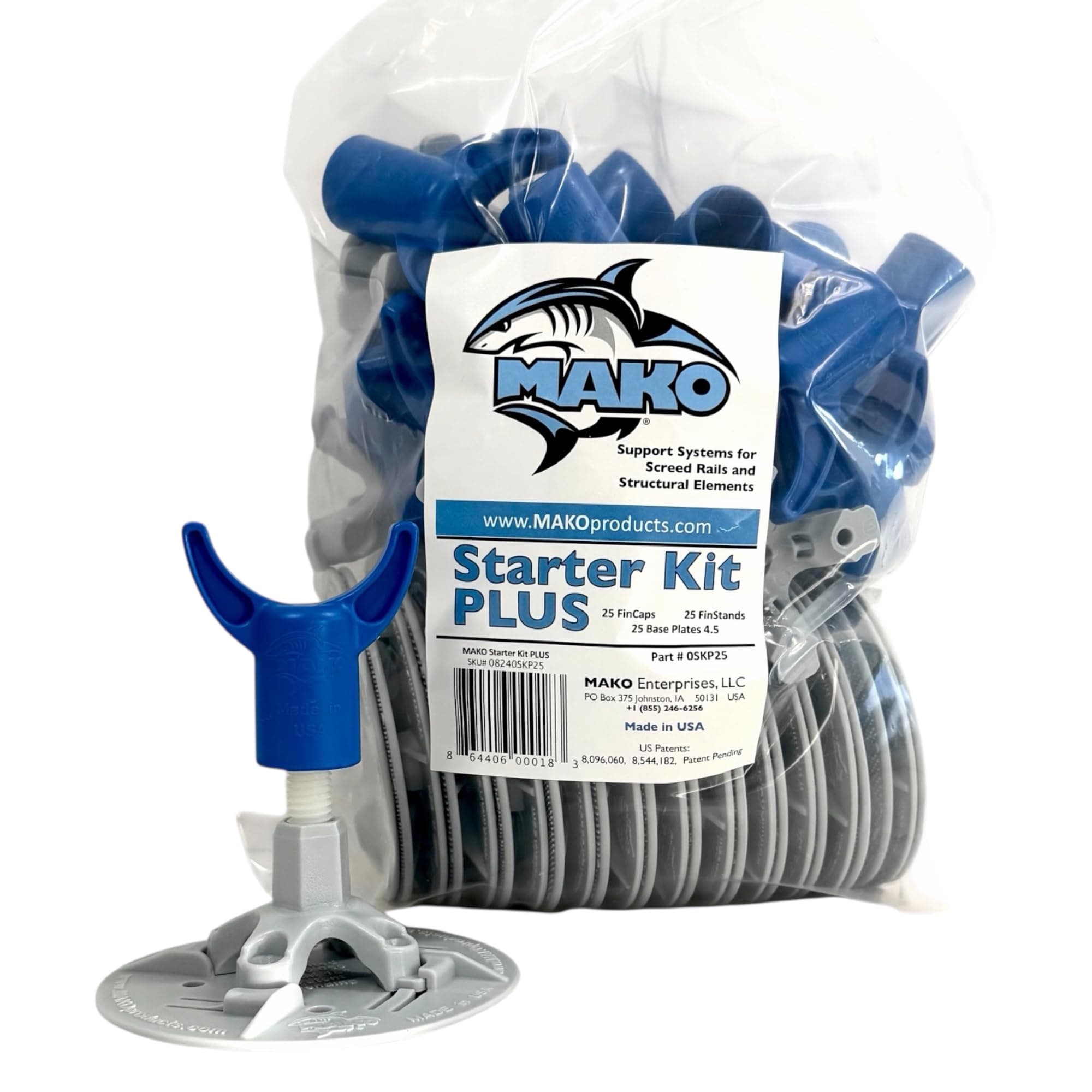 Starter Kit Plus Includes 25 FinCaps Concrete Screed Chairs, 25 FinStands and 25 Base Plates enought for 750 sf. Threaded rods Sold Separately