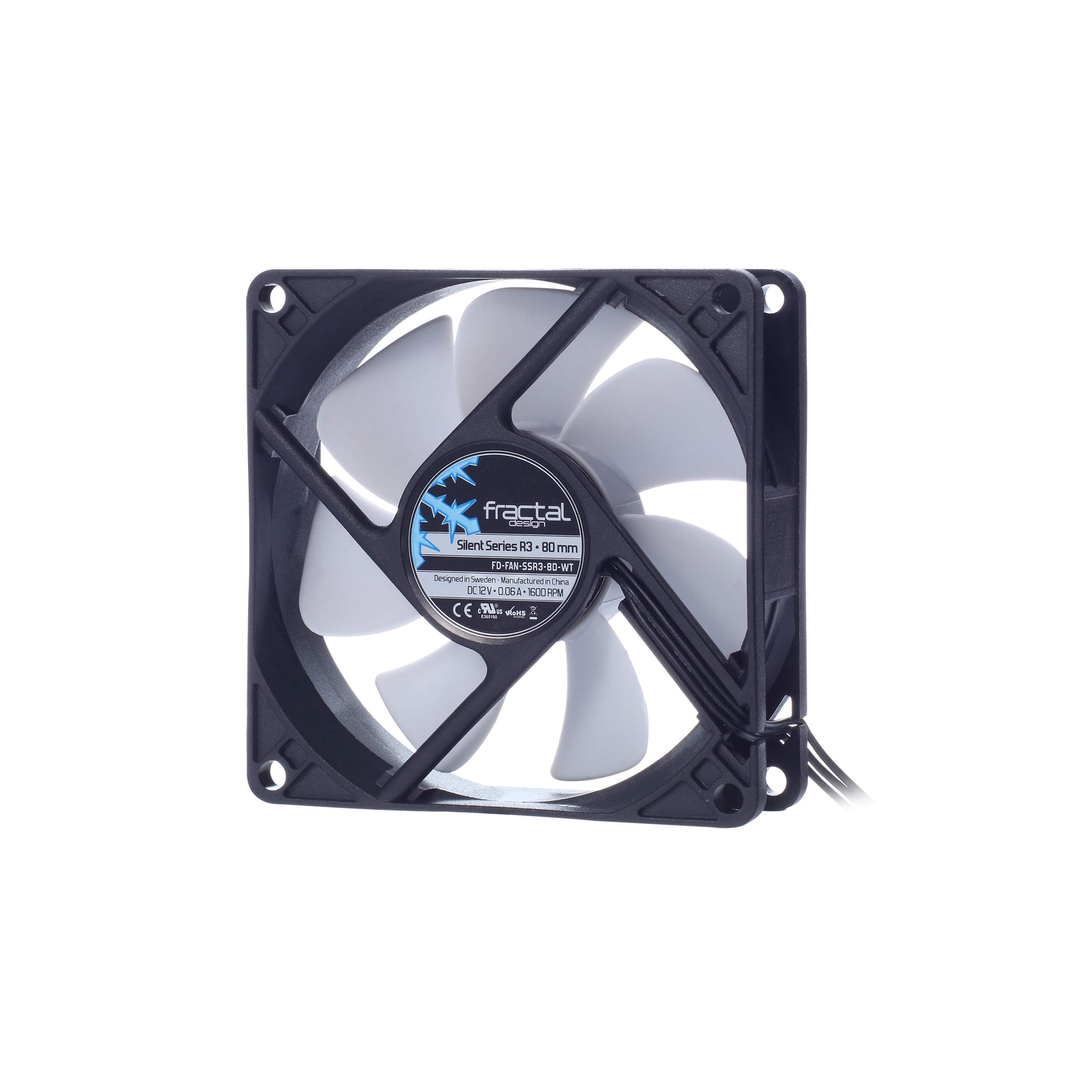 Fractal Design Silent Series R3 White - Silent computer fan - Optimized for quiet operation - 80 mm - Rotational speed 1600 RPM - Black ribbon cable - Rifle bearings - 12v - Black/White (Single)