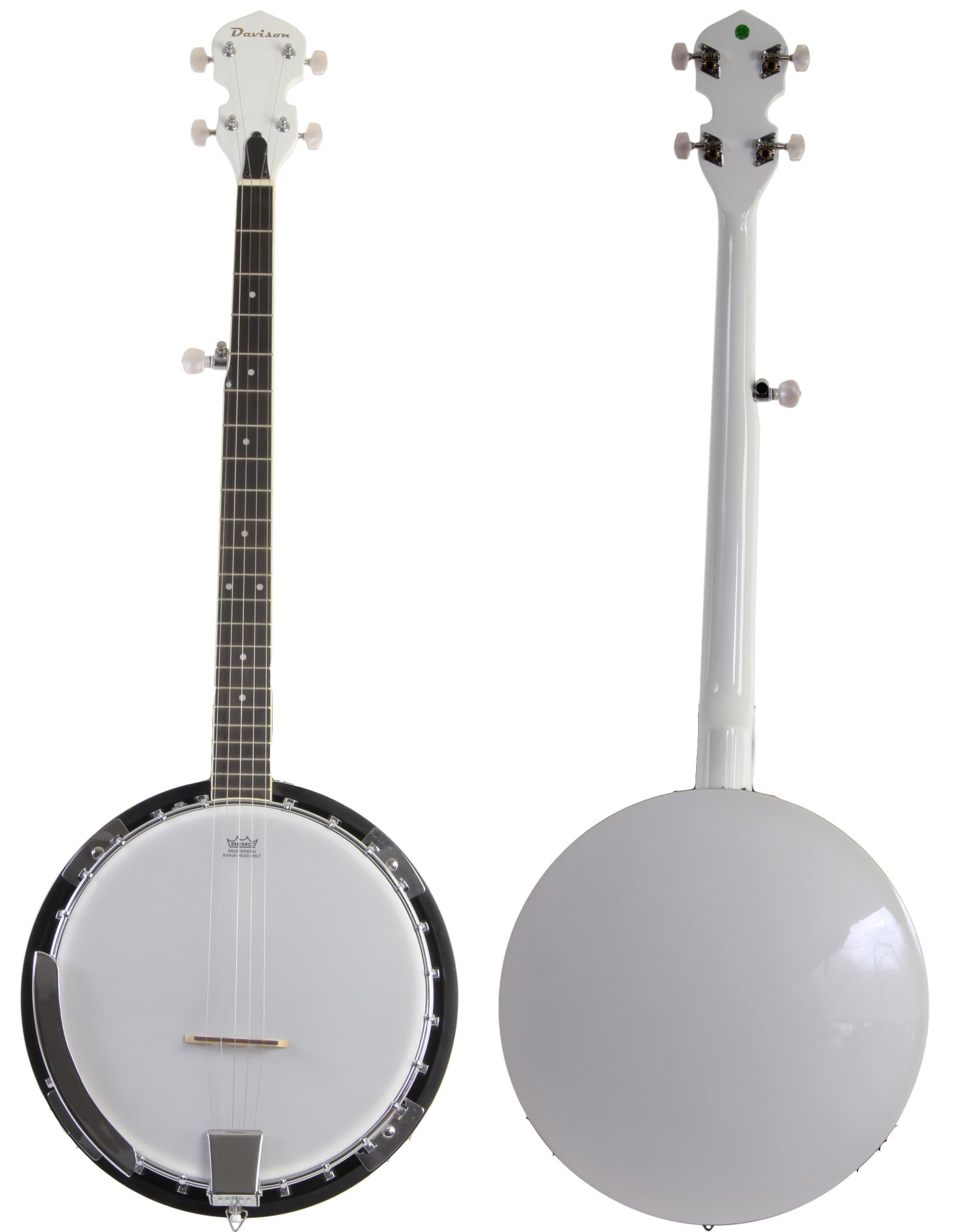 White Jameson 5 String Banjo with Closed Back and Geared 5th Tuner (BJ005 WHT)