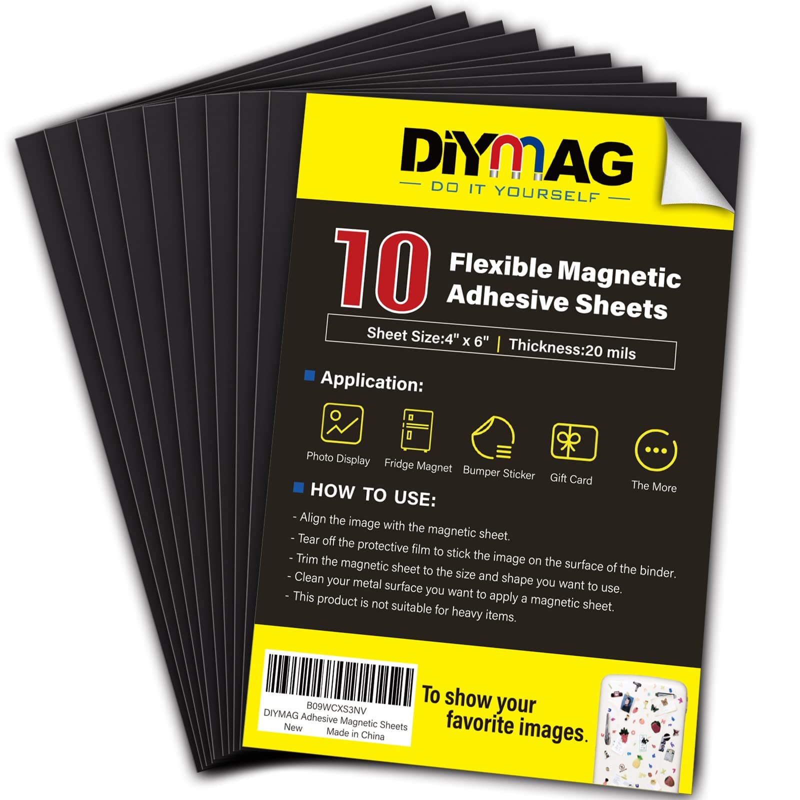DIYMAG Magnetic Adhesive Sheets, 4 x 6" 10 Pack Cuttable Magnets Flexible Magnet Sheets with Adhesive for Crafts Photos Classroom Decorations Easy Peel and Stickers for Planning and Organization