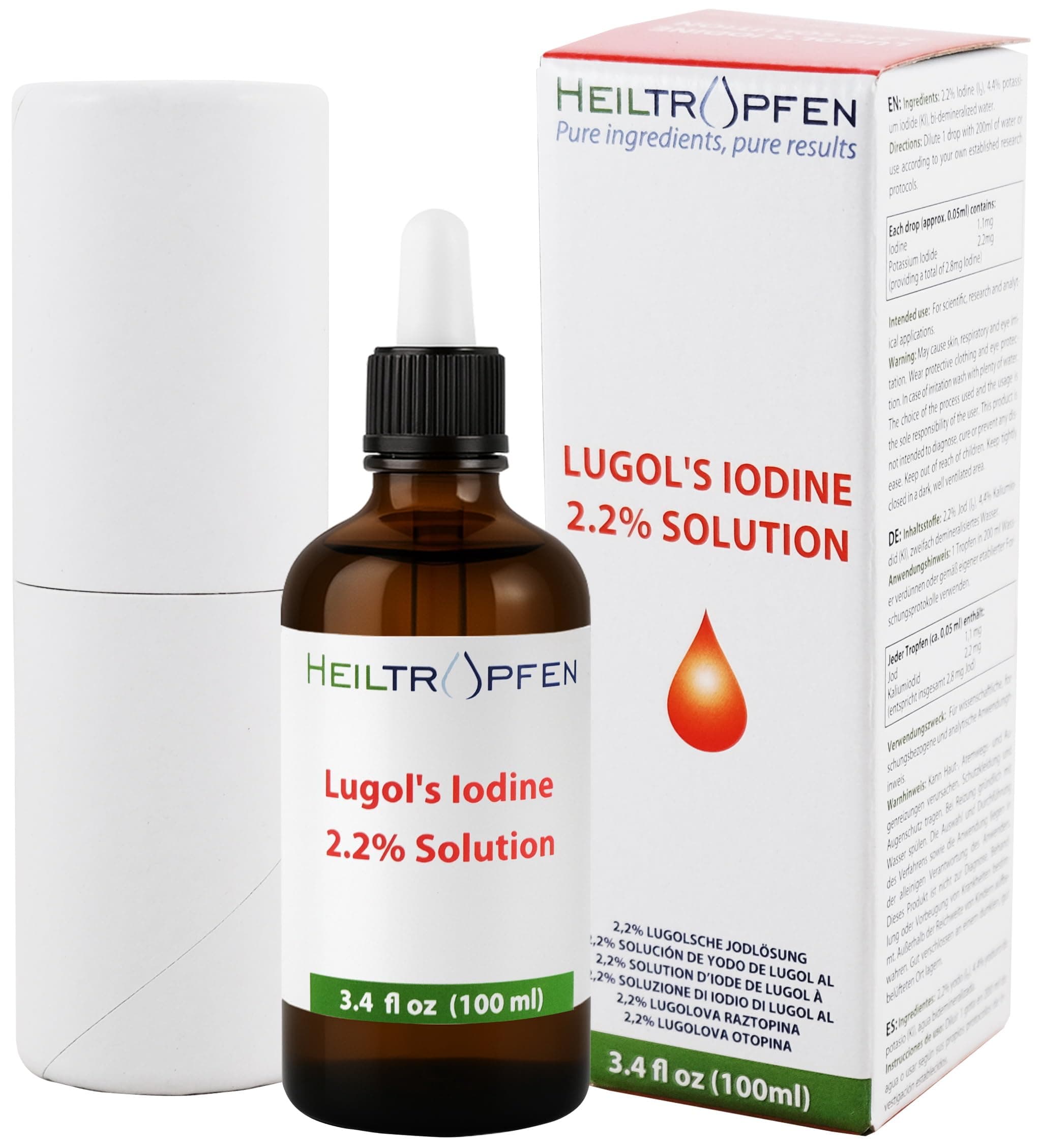 2.2% Lugol's Iodine Solution (3.4 Fl Oz), Pharmaceutical Grade, Lugols Solution Made with Iodine and Potassium Iodide. ®