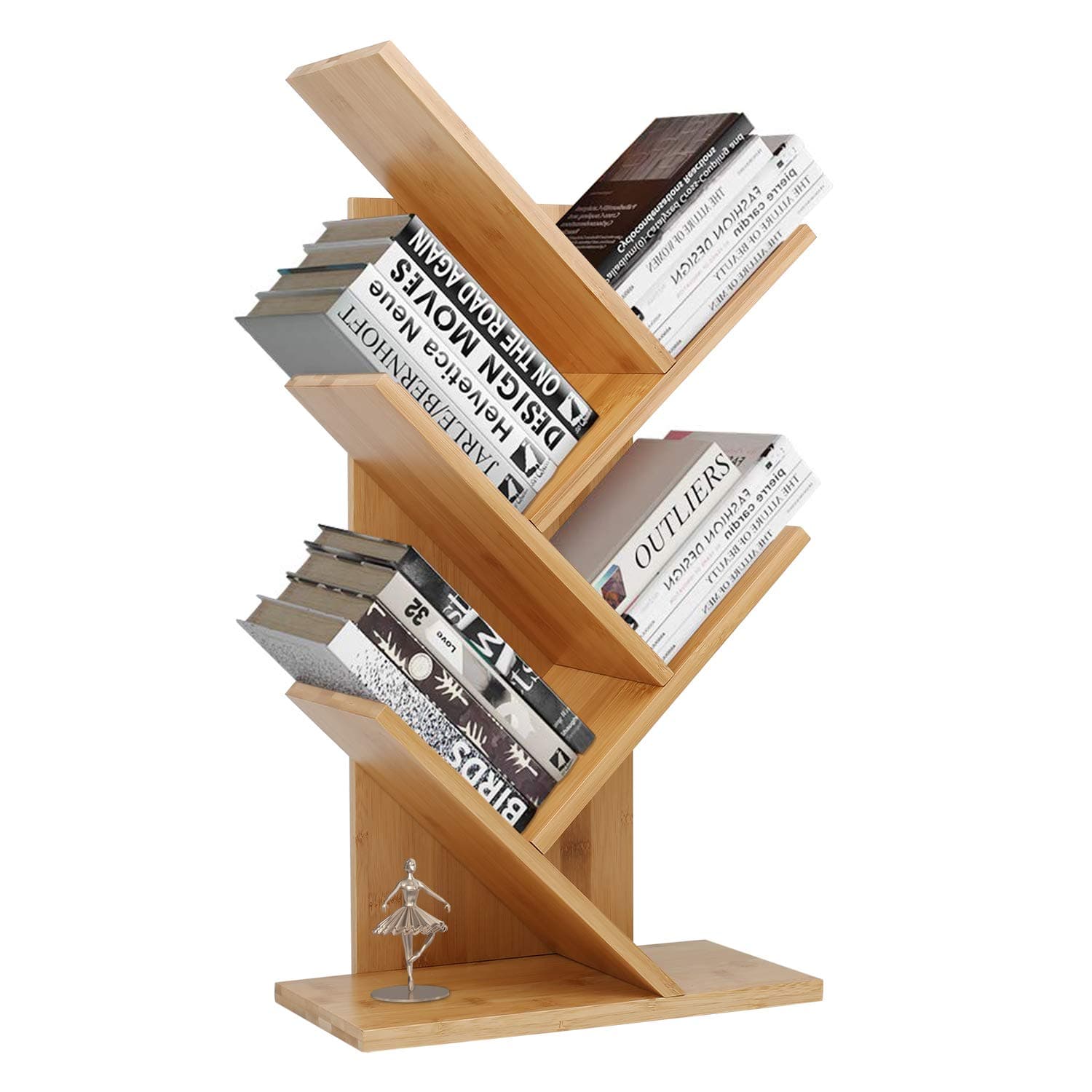 Bookshelf,Bamboo Tree Bookshelf Book Rack Display Storage Organizer Bookcase Shelving Free Standing Bookshelves for CDs, Movies & Books Holder