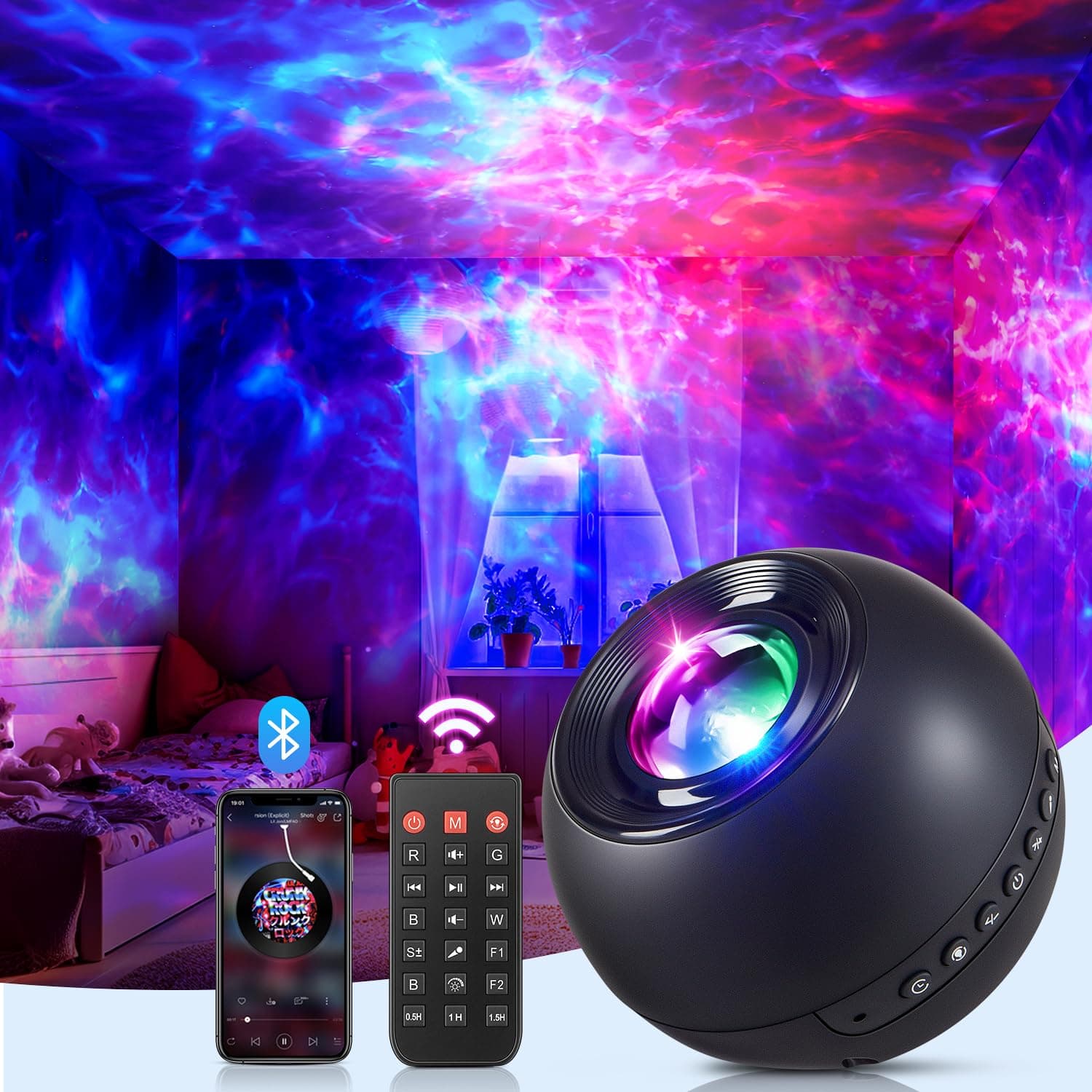 Galaxy Projector with HiFi Bluetooth Speaker & 15 White Noise Sounds - Remote & Timer Controlled Night Light for Bedroom or Kids Room