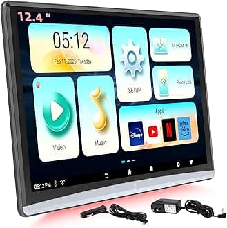 Kaskawise Android 11 Car Tvs for Back Seat,2G+32G Headrest Monitor Tablet with 12.4" Touch Screen,Portable TV Headrest Video Player,Support Mirror Link/4K/WiFi/Bluetooth/HDMI in/Out/USB/FM-124A