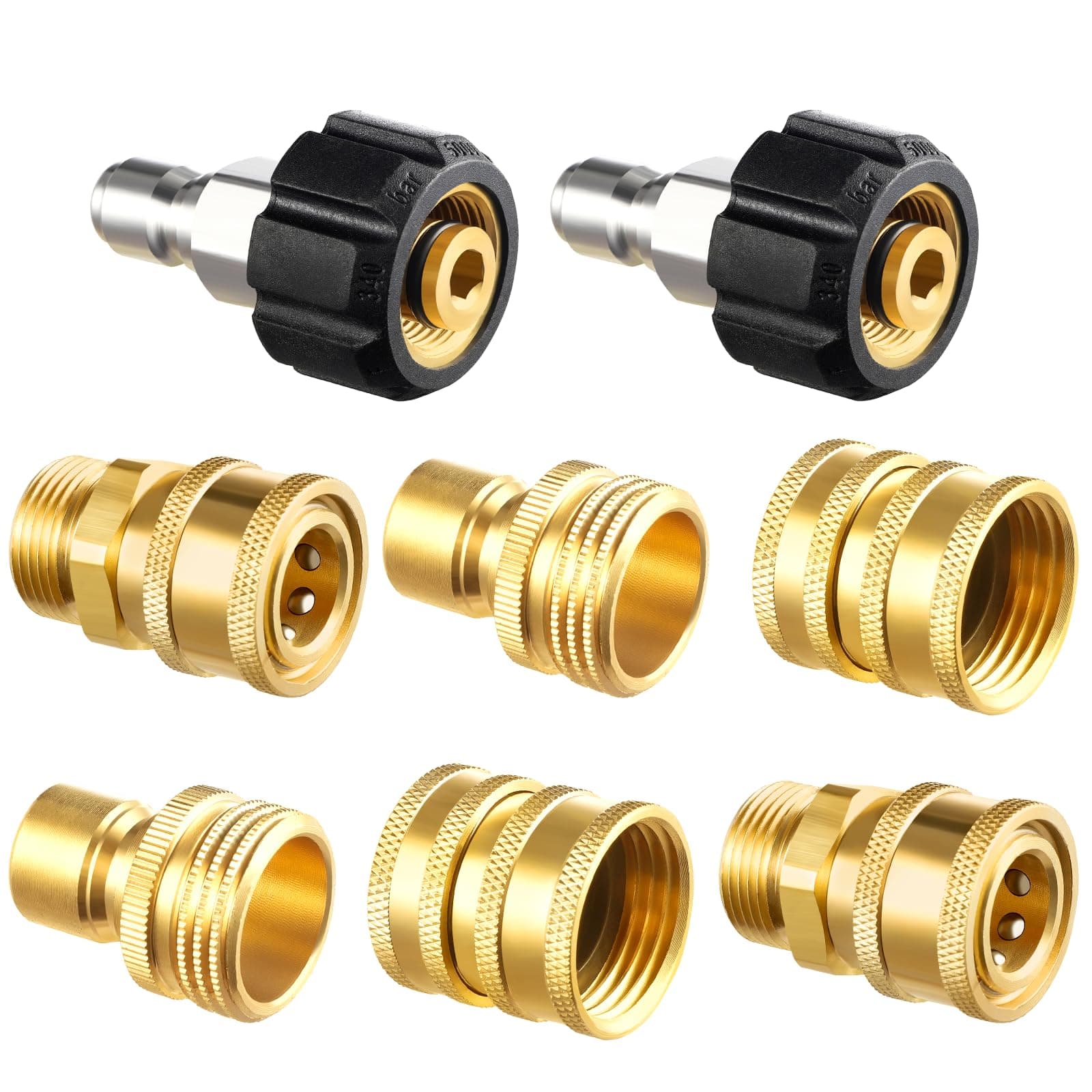 Pressure Washer Adapter Set, Quick Disconnect Kit, M22 14 mm Quick Connect Swivel to 3/8'' Quick Connect Fittings, 3/4" to Quick Release