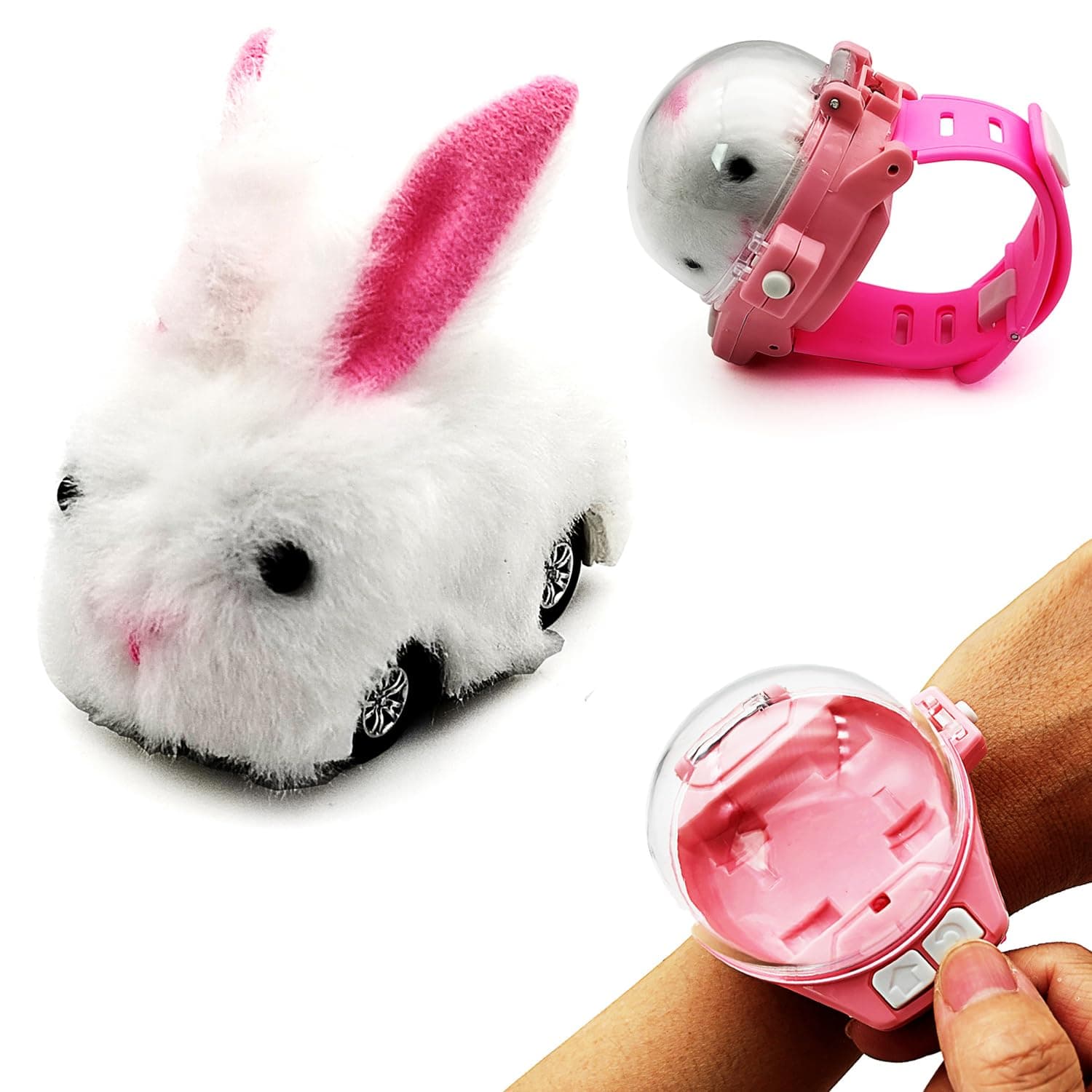 Tipmant Mini RC Rabbit Hare Car Watch Radio Remote Control Vehicle Animal Toys Plush Bunny Realistic Baby Toddler Kids Birthday Gifts