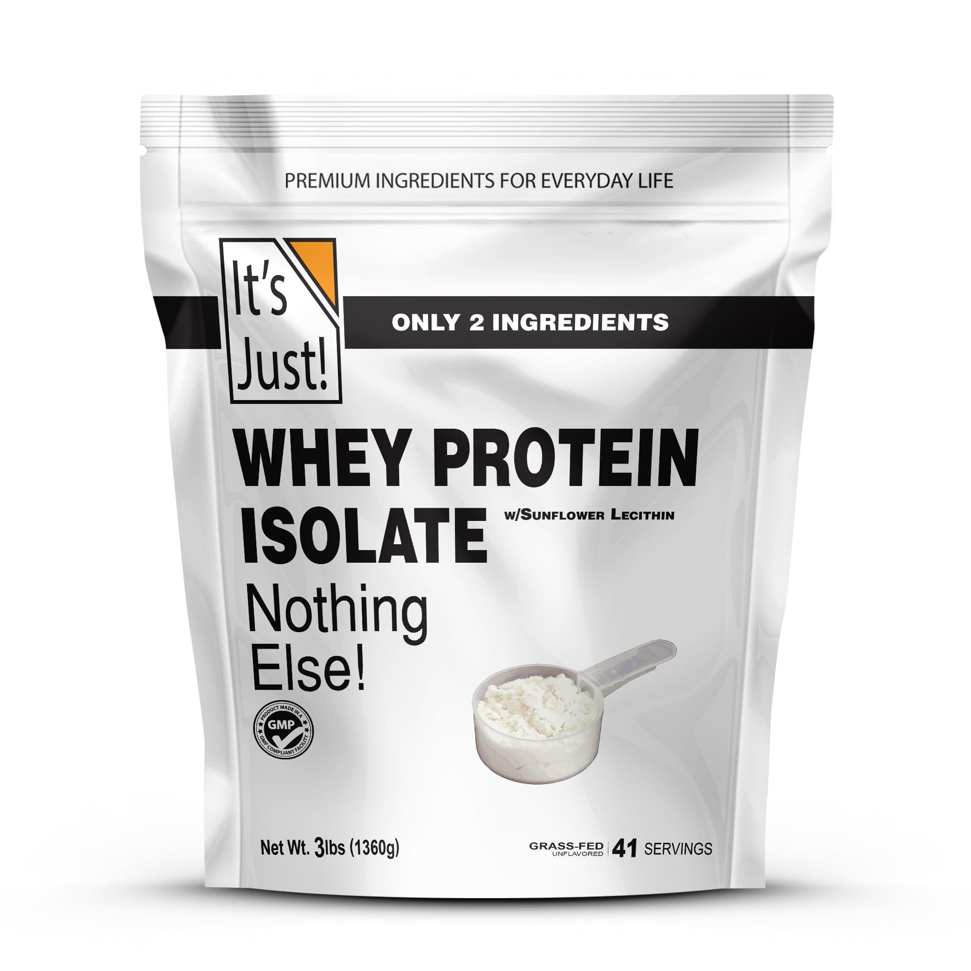 Whey Protein Isolate, Ultra Premium Grass-Fed, Unflavored, Made in USA, Pure 90% Protein, Only 1g Carb, No Added Sugar (3 Pound)
