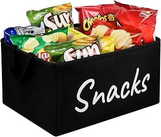 Snack Bin for Pantry - Snack Basket Organizer for Countertop - Imitation Linen Snack Storage Containers for Storing Chips, Pretzels, Cookies, Popcorn and more - Kitchen Organization
