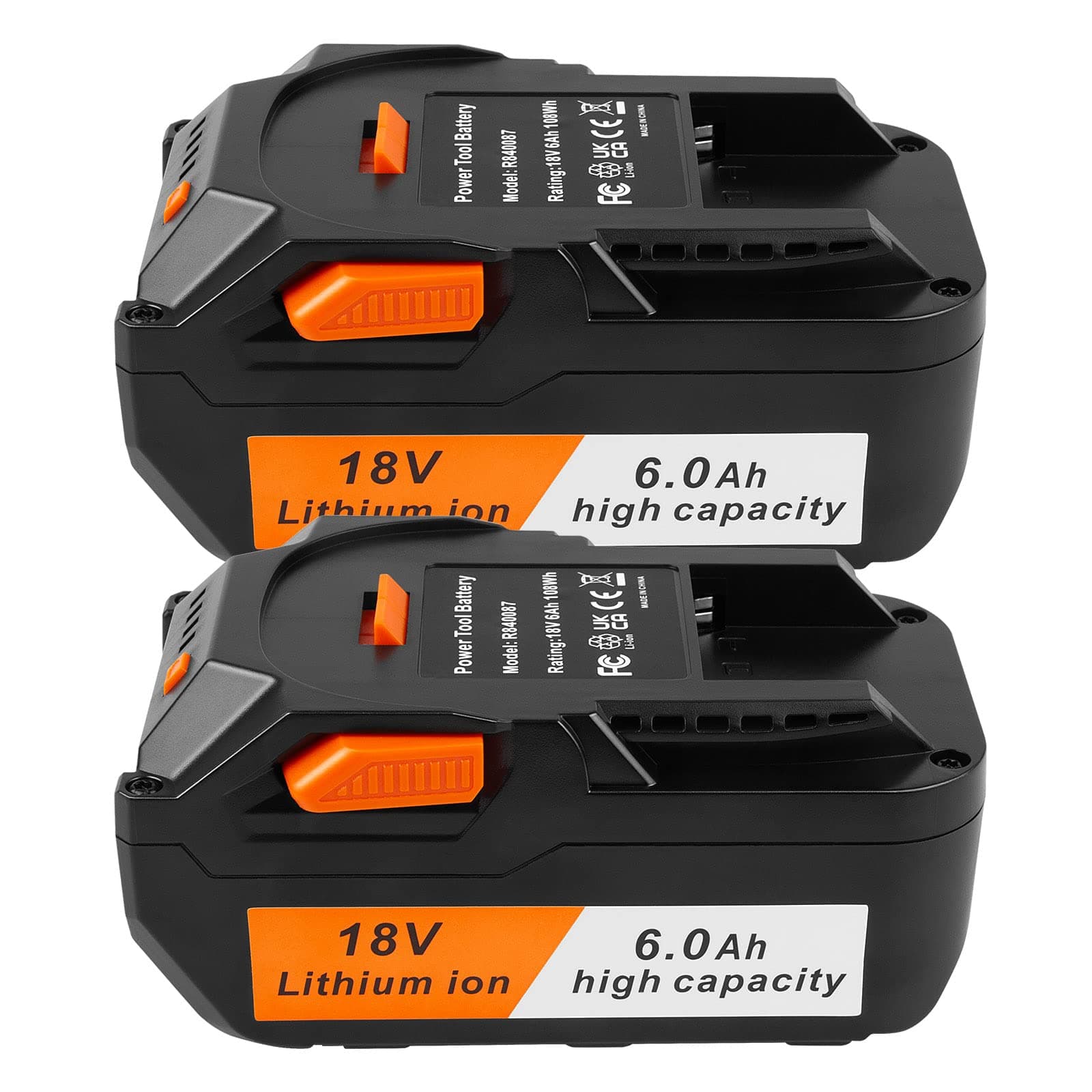 Futurebatt [2-Pack] 18V High-Output 6.0Ah! Lithium Battery for Ridgid 18V Tools Battery R840089 R840087 R840086 R840085 R840084 R840083 AC840085 AC840086 AC840087P 18 Volt Battery