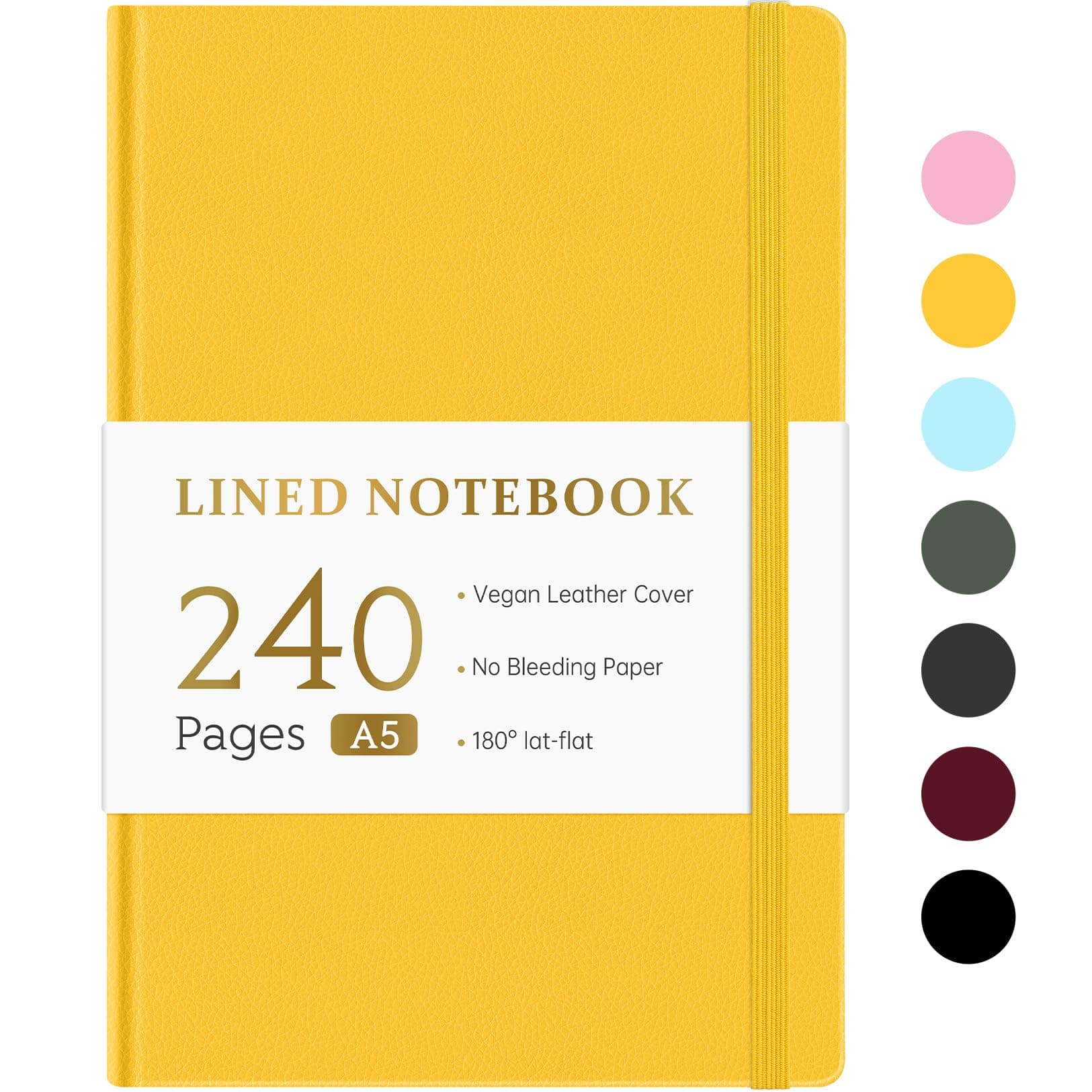 Forvencer 240 Pages Lined Journal Notebook, Medium 5.4'' X 8.3'', Superior Vegan Leather Journal with 100GSM Paper, College Ruled Hardcover Notebooks for Work, School, Office, Women, Men, Yellow