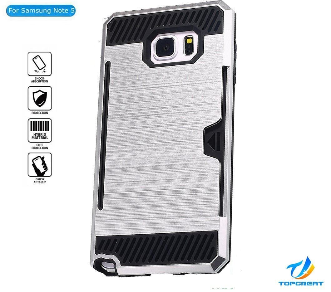Samsung Note 5 case,Galaxy Note 5 case,TopGreat Super Cool Dazzle Anti-slip Drop Protection Shock Absorption Armour Case Wiredrawing Texture Card Slots Cover [Wallet][Gifts] for Note 5 (Silver)