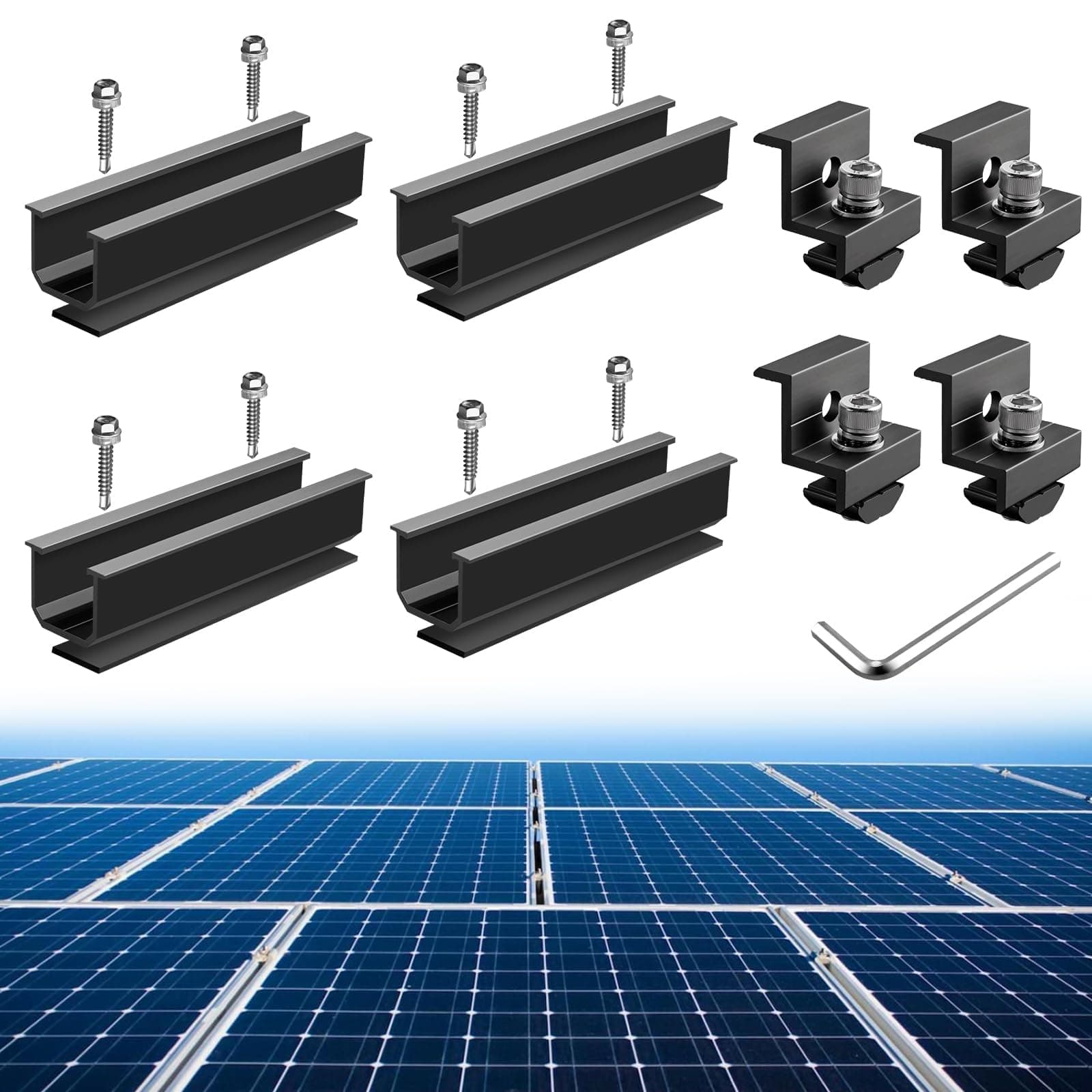 Anbte Solar Panel Mounting Brackets, 4 Pcs 120mm Mounting Rail 30mm/35mm Solar Panel Clamps Aluminium Solar Panel Bracket Kit, Solar Panel Mount for Metal Roof, Tin Roof, Flat Roof, Sheet Roof, Black