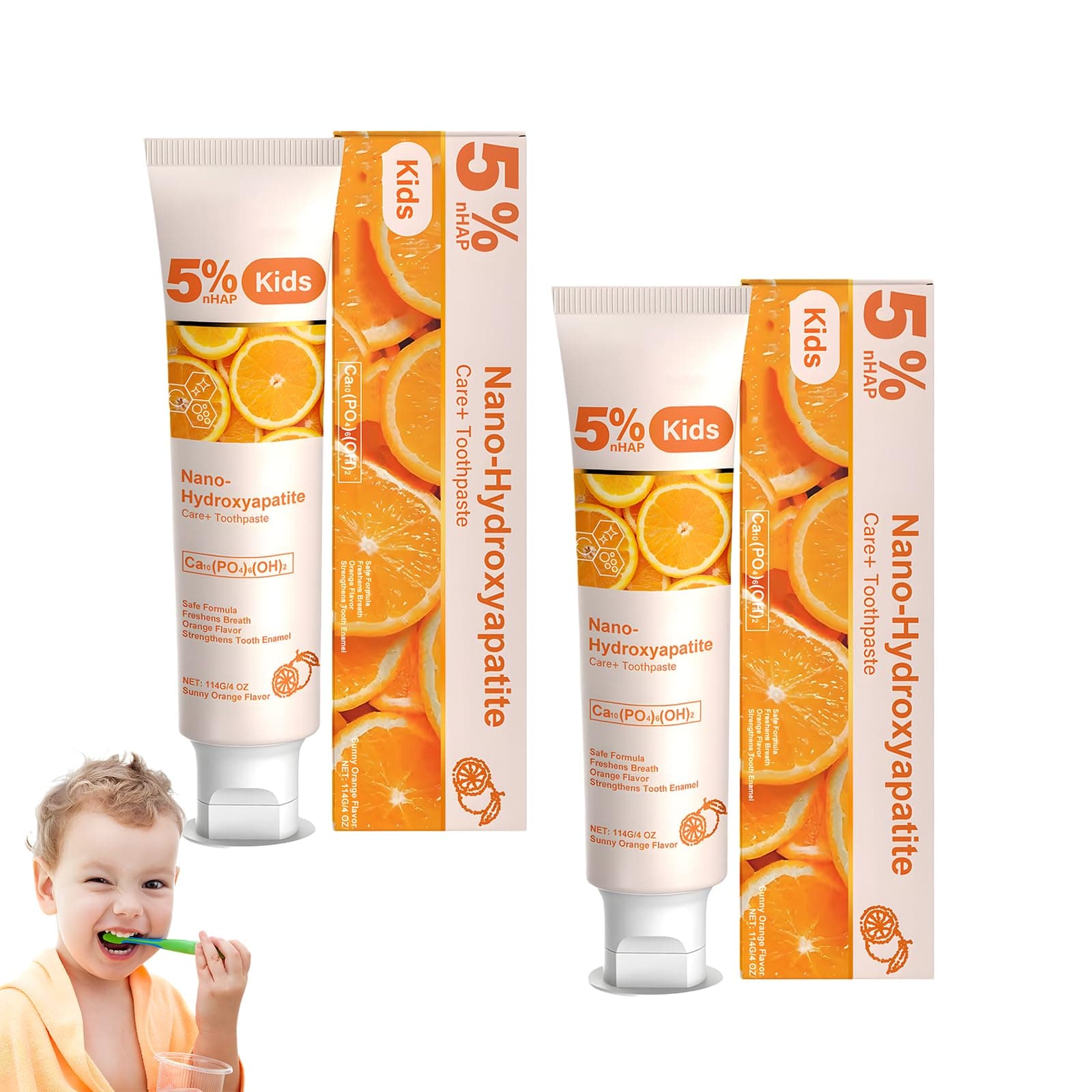 Pack of 2 Hydroxylapatite Toothpaste for Kids Toothpaste Without Fluoride Children Hydroxyapatite Toothpaste for Children Toothpaste Hydroxyapatite Without Fluoride 114 g, Sweet Orange Flavour