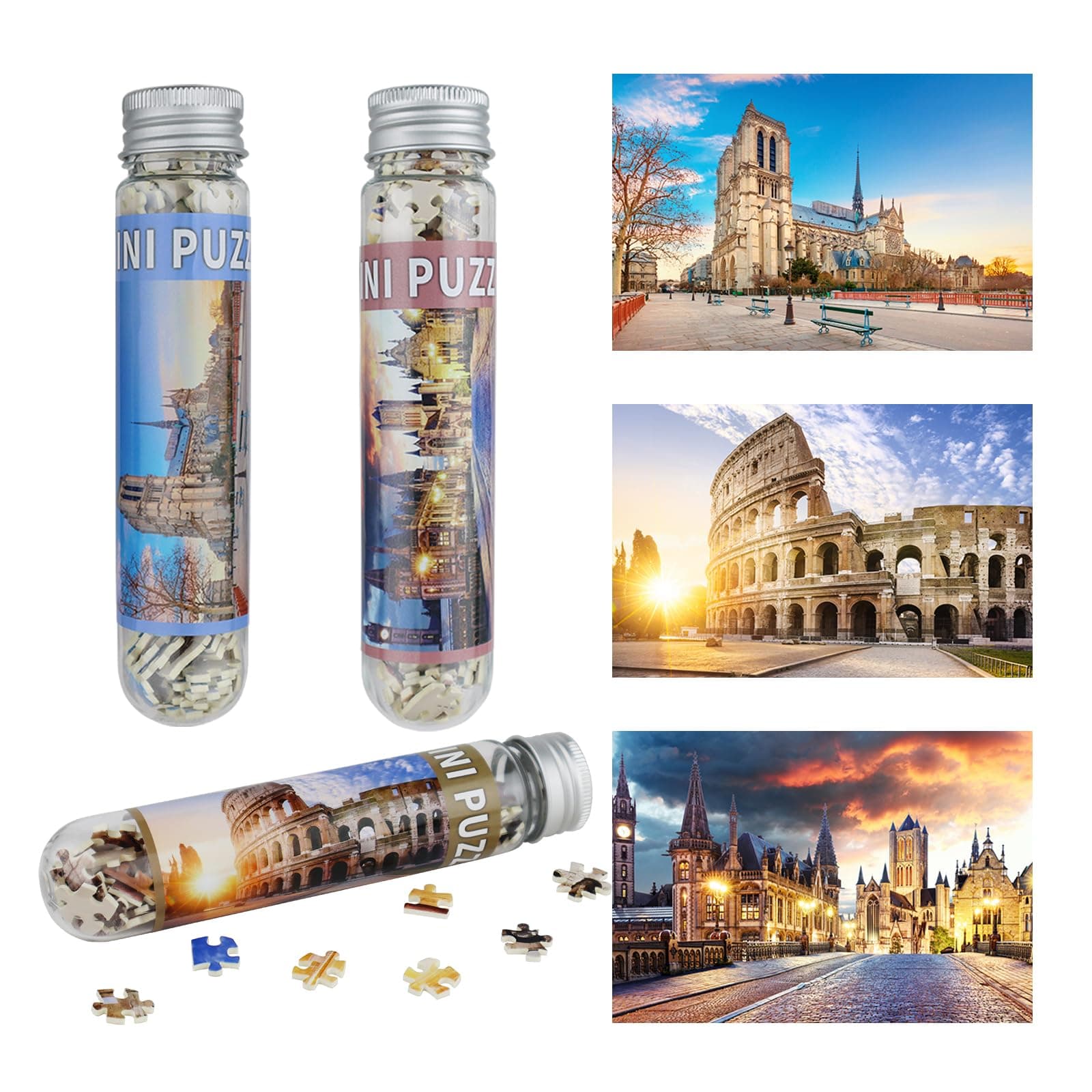Small Jigsaw Puzzles for Adults Mini Puzzles 150 Pieces Micro Pieces Tiny Challenging Difficult Puzzles Notre Dame Paris Church Ghent Belgium Colosseum Rome Travel Puzzles 6 x 4 inch 3 Pack