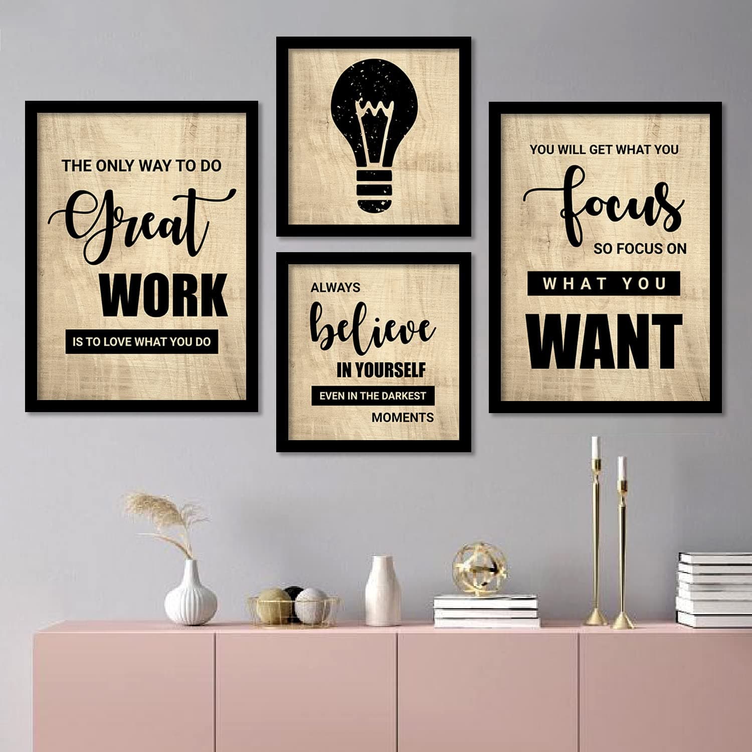 kotart - Frames for Wall Decor - Motivational Photo Frames for Wall Decoration - Quotes Wall Poster with Frame for Room Living Room Set of 4 (Art 2, Small)